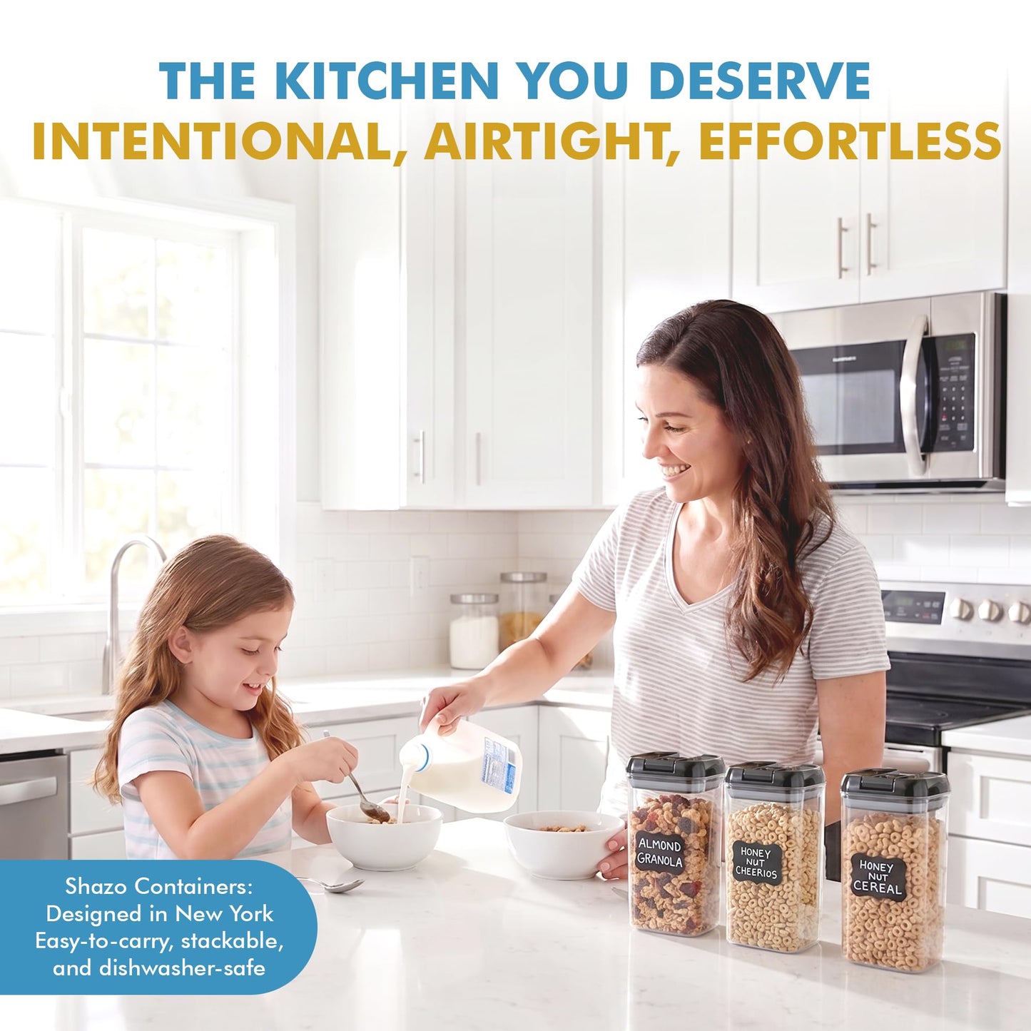 Shazo Airtight Food Storage Containers with Lids - 6 PC BPA Free Clear Plastic Cereal Containers with Easy Lock Lids for Kitchen and Pantry Organization for Snacks and Pasta - 1.2L