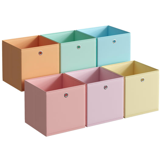 SONGMICS Storage Cubes, Set of 6 Odorless Foldable Storage Boxes, 13 x 13 x 13 Inches, Closet Organizers for Shelf, Rainbow Storage Bins, Colorful Fabric Bins for Bedroom, Living Room URFB233X01