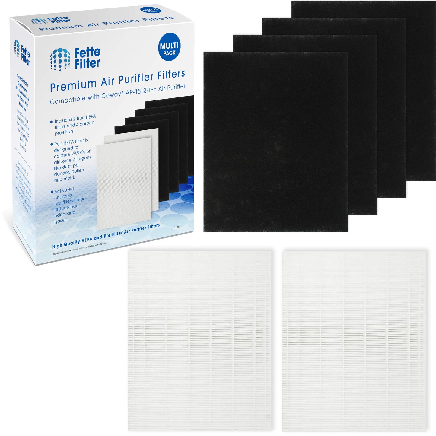 Fette Filter - 2 Hepa with 4 Pre Filter 200M / AP-1512HH Premium H13 True Hepa Filter Set Compaible with Coway AP-1512HH AP1512HH AP-1512HH-FP Airmega 200M AP-1518R 200M(W) # 3304899