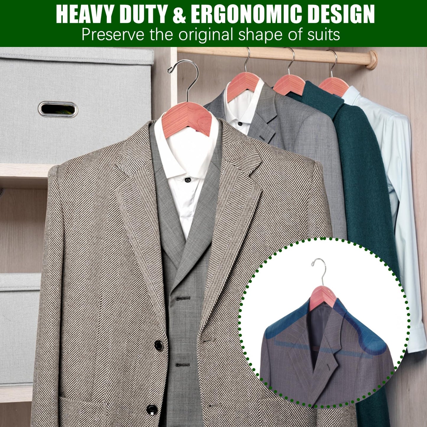 Amber Home 5 Pack Cedar Suit Hangers with Extra Wide Shoulder, Wooden Clothes Hangers for Coats & Jacket, Aromatic Natural Cedar Hangers with Non-Slip Velvet Pant Bar