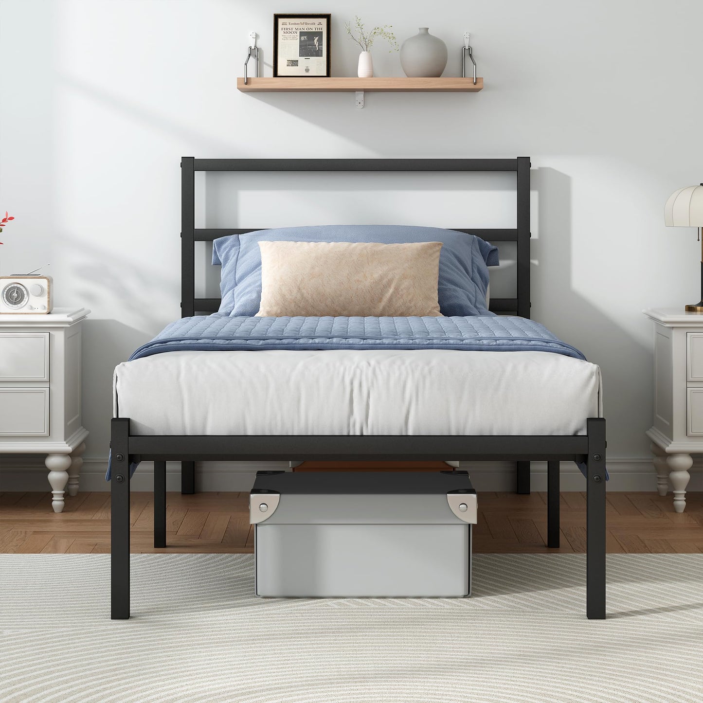 Steel Verve Twin Bed Frames with Headboard and Footboard, 14 Inch Metal Platform Twin Size Bed Frame with Steel Slat Support, No Box Spring Needed, Noise Free, Easy Assembly, Black