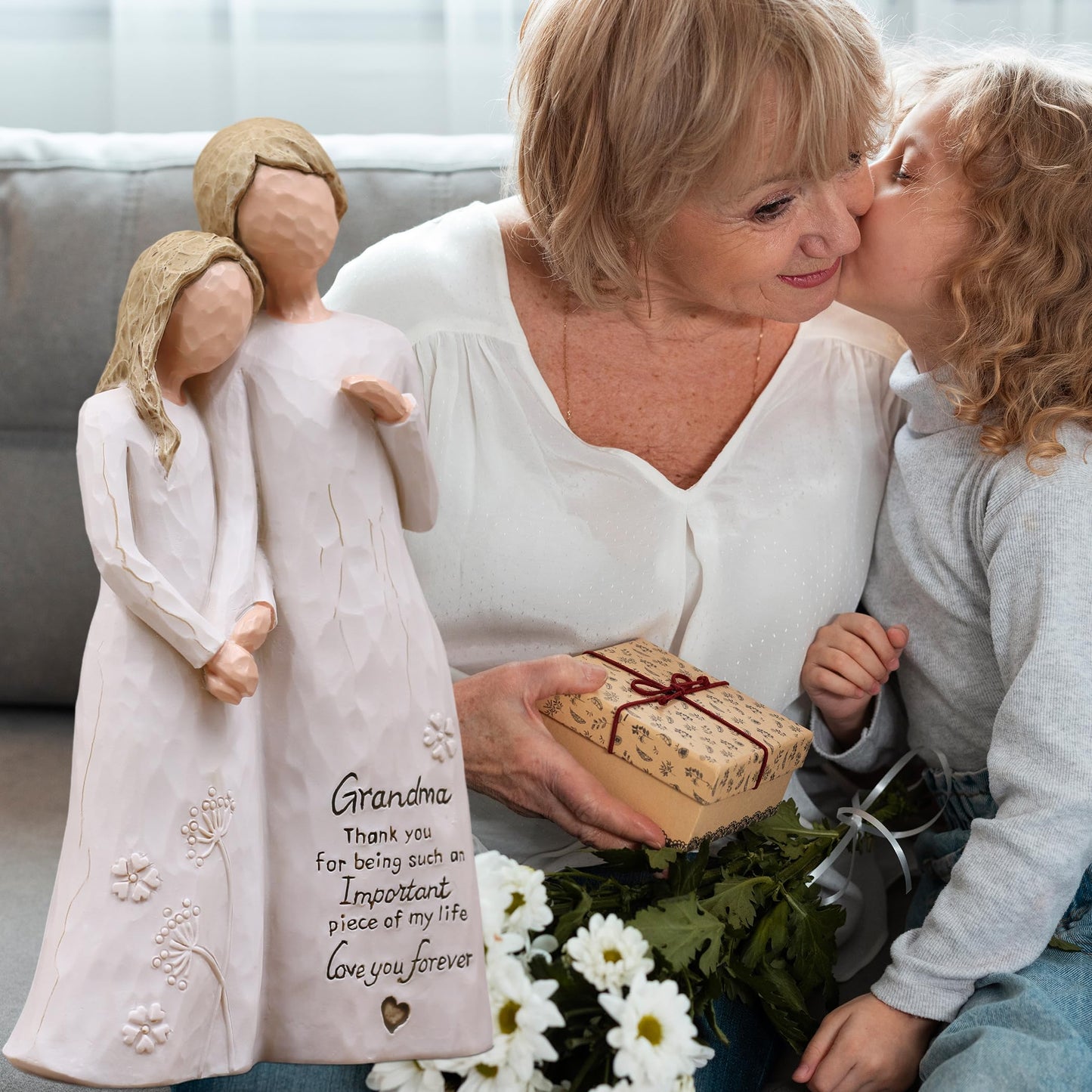 AUMELO Grandma Birthday Gifts from Granddaughter, Great Grandma Gifts for Birthday Christmas Mothers Day, Grandmother Granddaughter Embrace Hand-Painted Resin Figurine