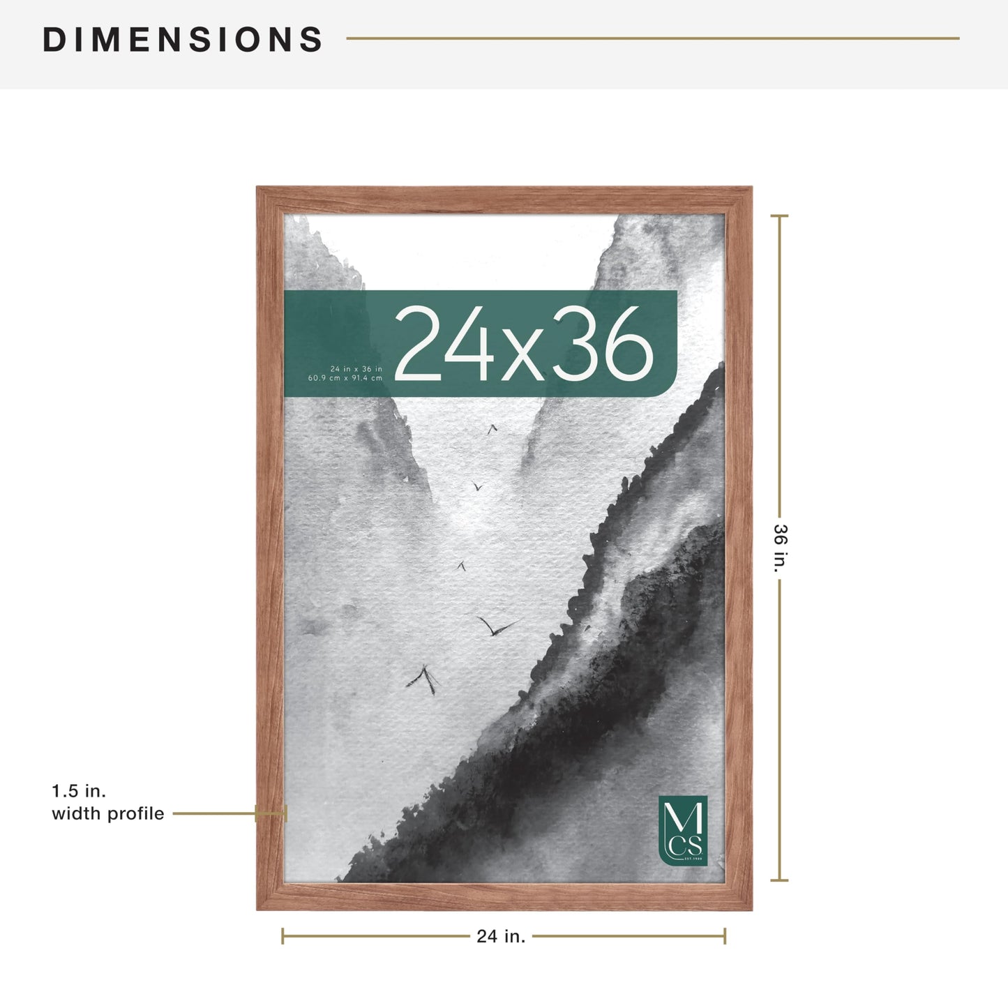 MCS Museum Poster Frame 24x36 Medium Oak, Vertical & Horizontal Wall Hanging Large Picture Frame for Photos, Posters & Art Prints (1-Pack)