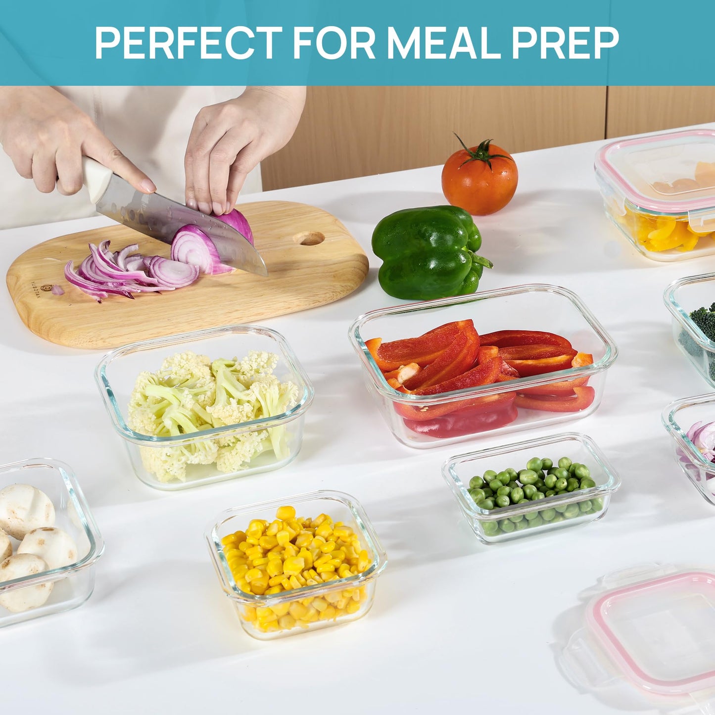 Vtopmart 8 Pack Glass Food Storage Containers with Airtight Lids, Glass Meal Prep Containers, Lunch Containers for Microwave, Oven, Freezer and Dishwasher, BPA Free