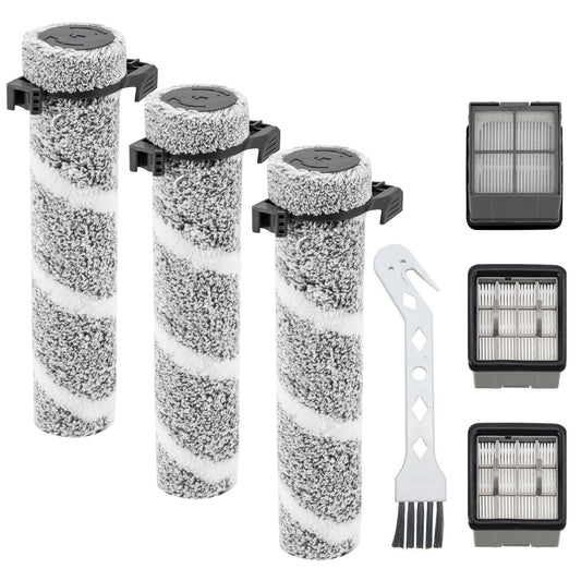 3930F 3933 3930 Roller Brushes & H13 Filters Replacement Kit for BISSELL CrossWave OmniForce Edge Cordless Cleaner - Includes 3 H13 Filters, 3 Brush Rolls, 1 clean Brush, Part No. 1640897, 1640066