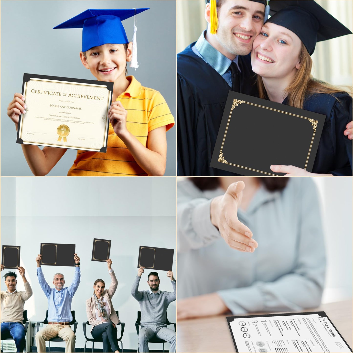 HAUTOCO 90 Pcs Certificate Holders, Black Diploma Folders Document Covers with Gold Foil Border for Letter Size 8.5x11 Cardstock, Award, Graduation