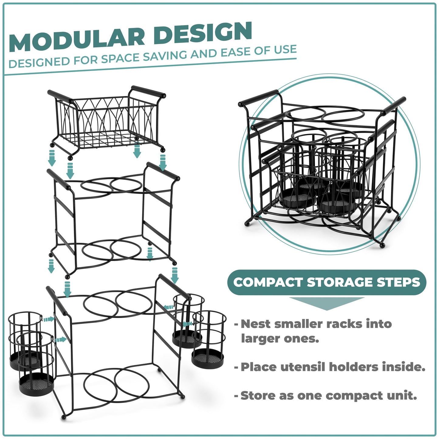 Sorbus® Buffet Caddy — 7-Piece Stackable Set Includes Plate, Napkin, and Silverware Holder, 3-Tier Detachable Tabletop Organizer — Ideal for Kitchen, Dining, Entertaining, Parties,Thanksgiving (Black)