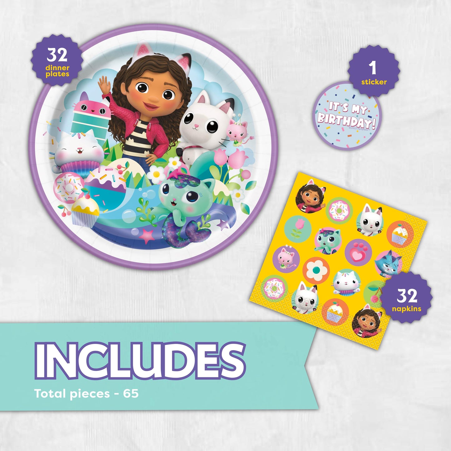 Gabby Dollhouse Plates and Napkins for 32 Guests | Gabby Dollhouse Party Decorations for Birthday | Officially Licensed