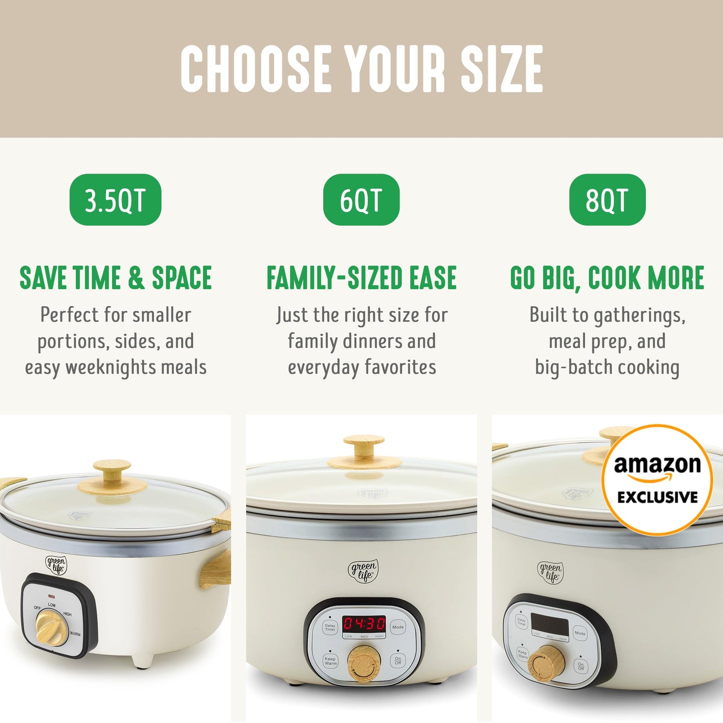 GreenLife 3.5QT Slow Cooker, PFAS-Free Non-Toxic Ceramic Nonstick Removable Interior Bowl, Programmable, Keep Warm, Stovetop & Oven Safe Pot, Dishwasher Safe Crock & Glass Lid, Cream