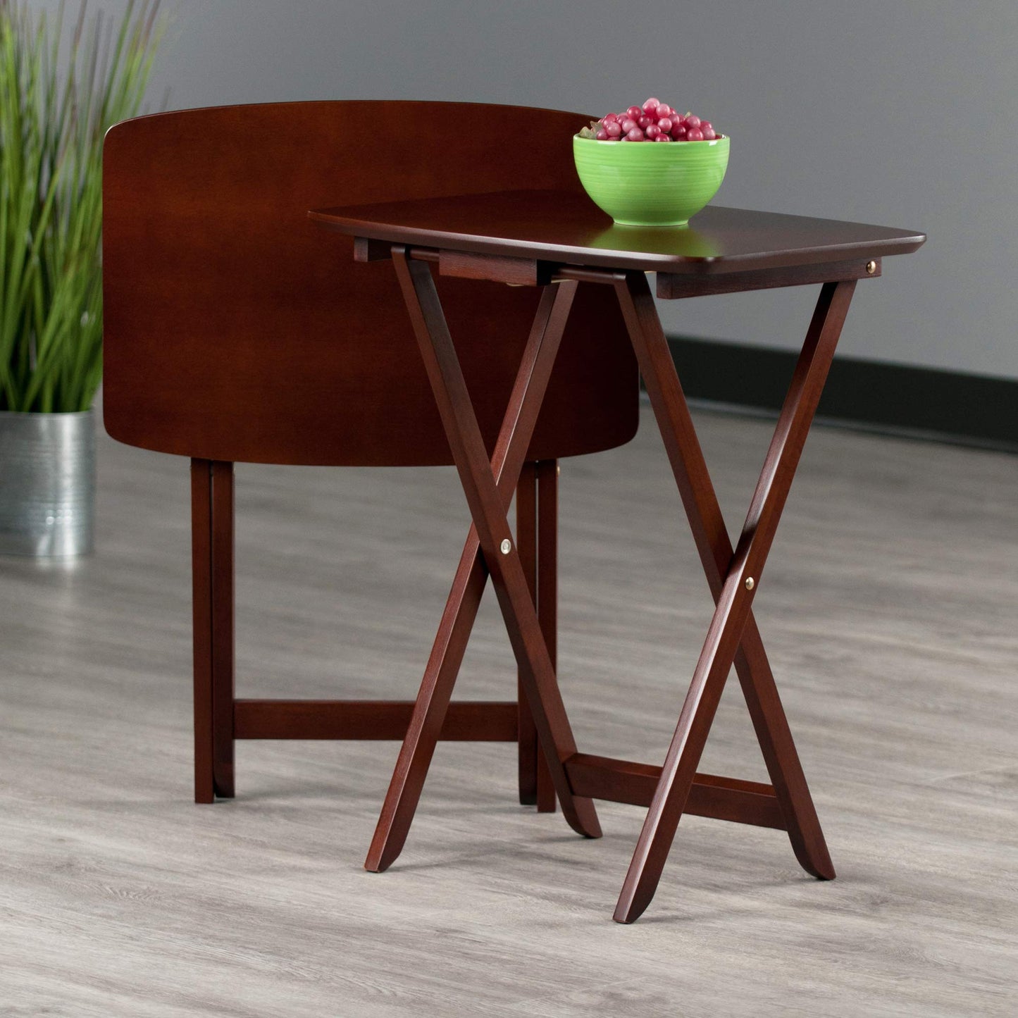 Winsome Darlene Set of 2 Foldable Snack Tables, 26" in Walnut, Easy to Store Portable Fold Up Table Set for Kitchen, Living Room TV Dining, Crafts, Puzzles, Work From Home