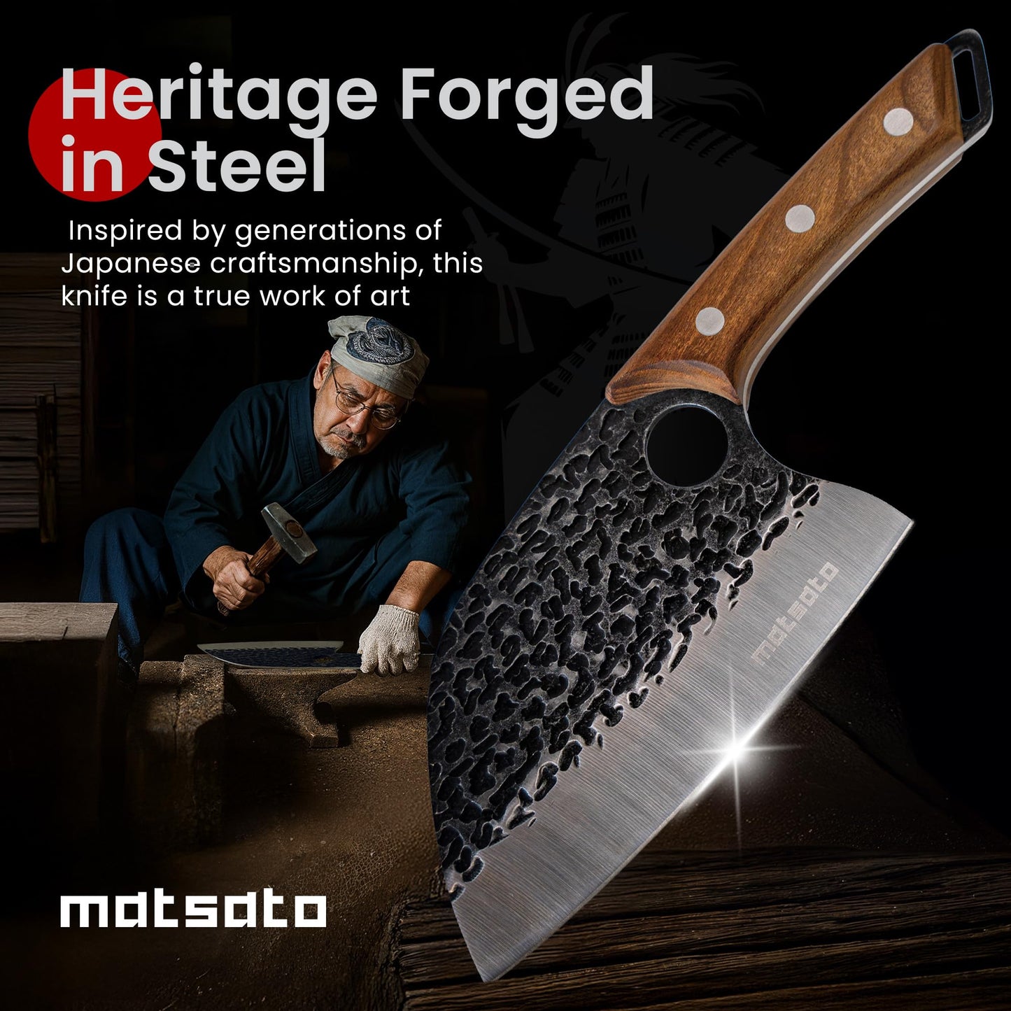Matsato Cleaver Knife – Japanese Steel Cooking Butcher Knife for Meat & Vegetables Chopping, 5.8 Inch Kitchen Knife, Kitchen Gift for Men & Women