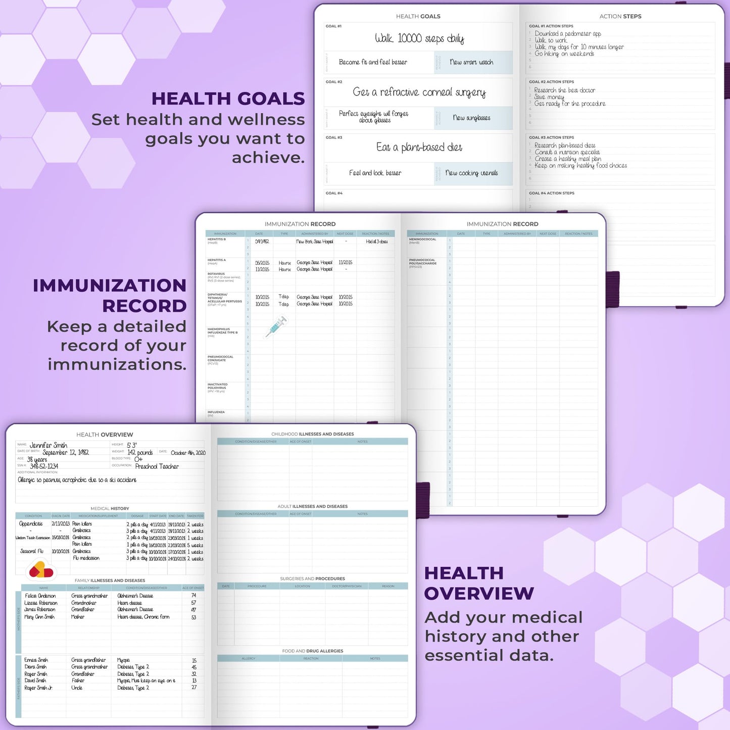 Clever Fox Large Medical Planner 12-Month – Medical Notebook, Health Diary, Wellness Journal to Track Health – 12 Months, 7x10.5″ (Purple)