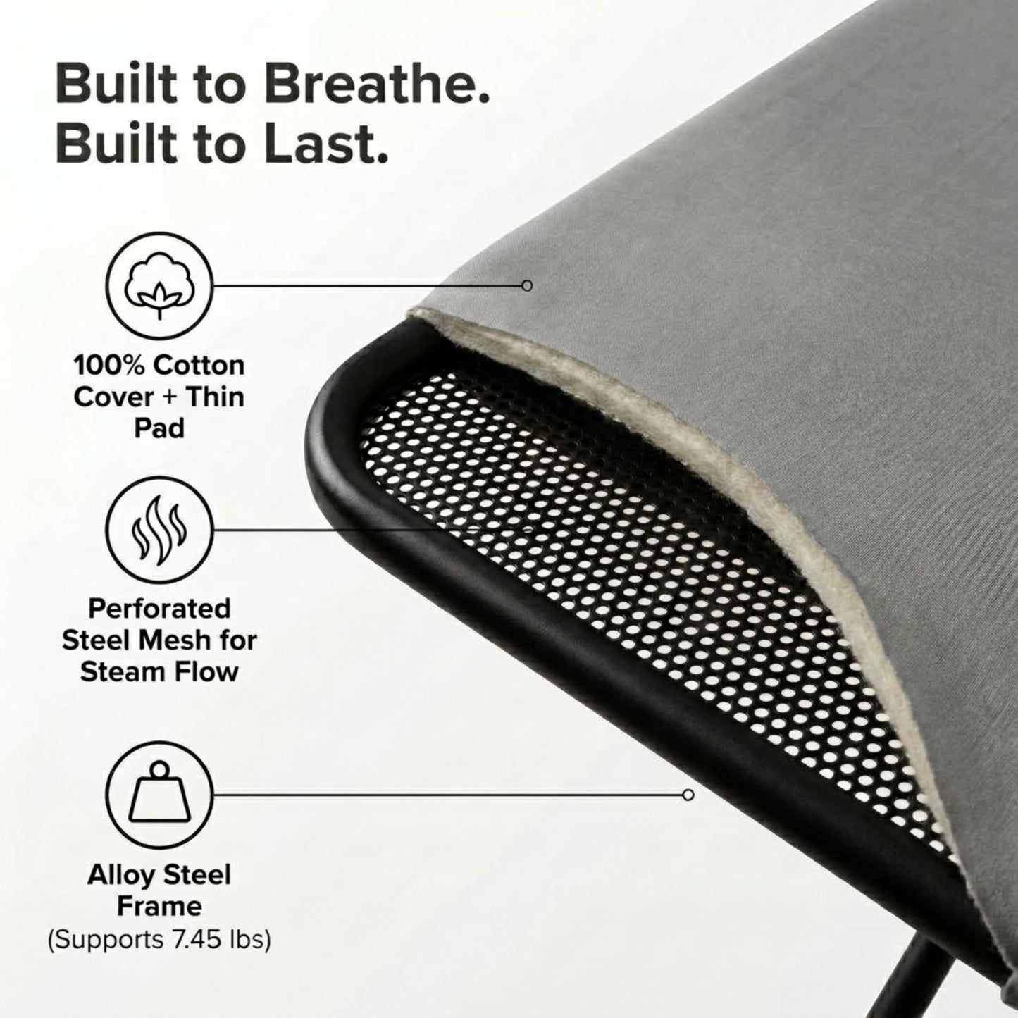 Household Essentials Over the Door Ironing Board, Self-Closing, Slim and Compact, Perfect for Small Spaces, Includes Padded Board Cover, Matte Black