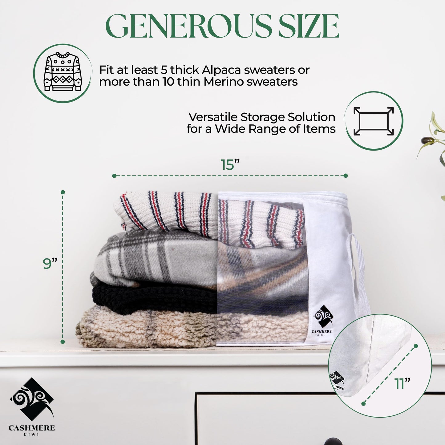 Cashmere Sweater Storage Bags | with Moth Protection Cedar | Breathable & Washable Cotton Bag | Suitable For Sweaters, Merino Wool, Scarves and more