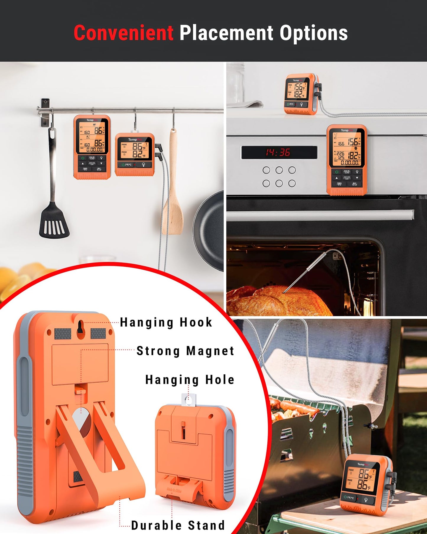 TempPro TP826 500FT Wireless Meat Thermometer, Dual Meat Probe Cooking Thermometer with HI/Low Alert, Food Grill Temperautre Probe for BBQ, Smoker, Oven, Grilling Gift (Previously ThermoPro)