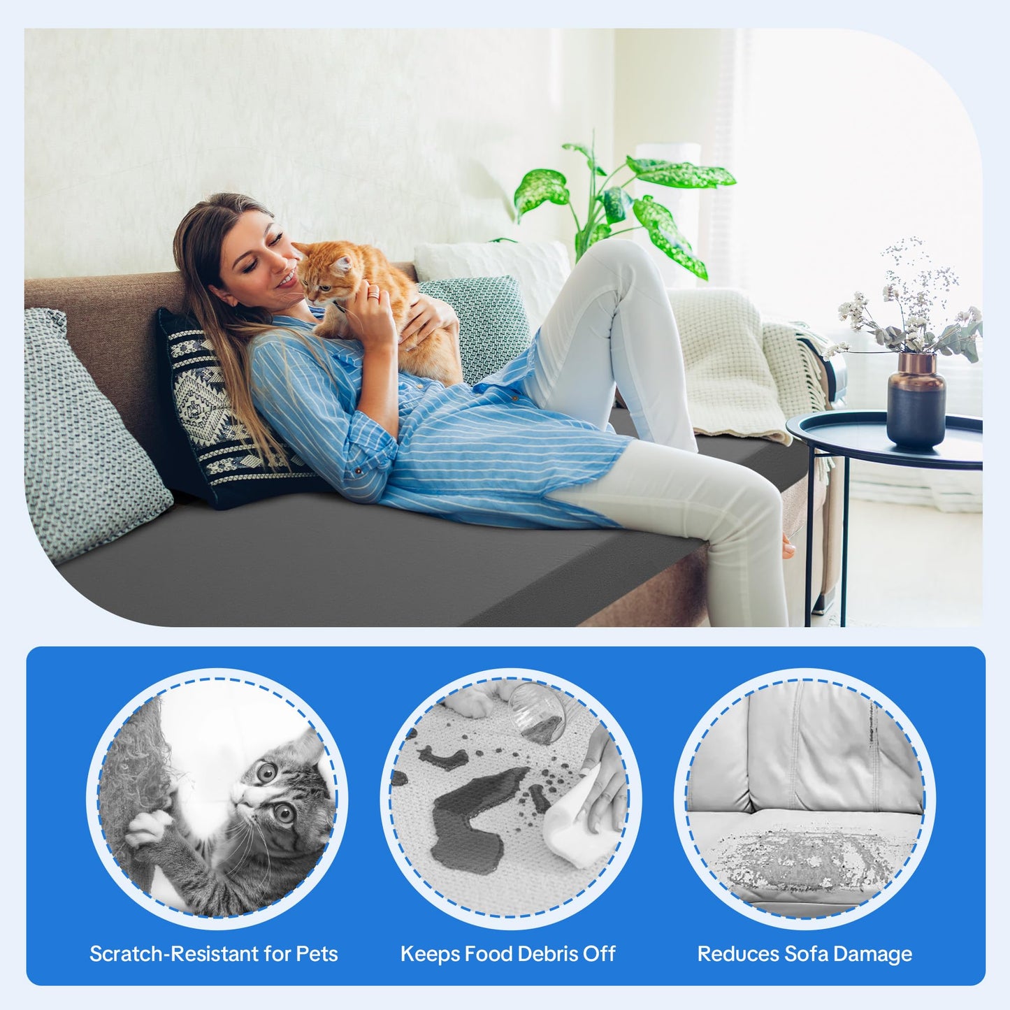 HOMBYS 3 Inch Foam Sofa Topper Pad, Foam Couch Top Pad with Removable Washable Cover, Couch Cushion for Enhanced Comfort & Furniture Protection(71 * 27.5 * 3in)