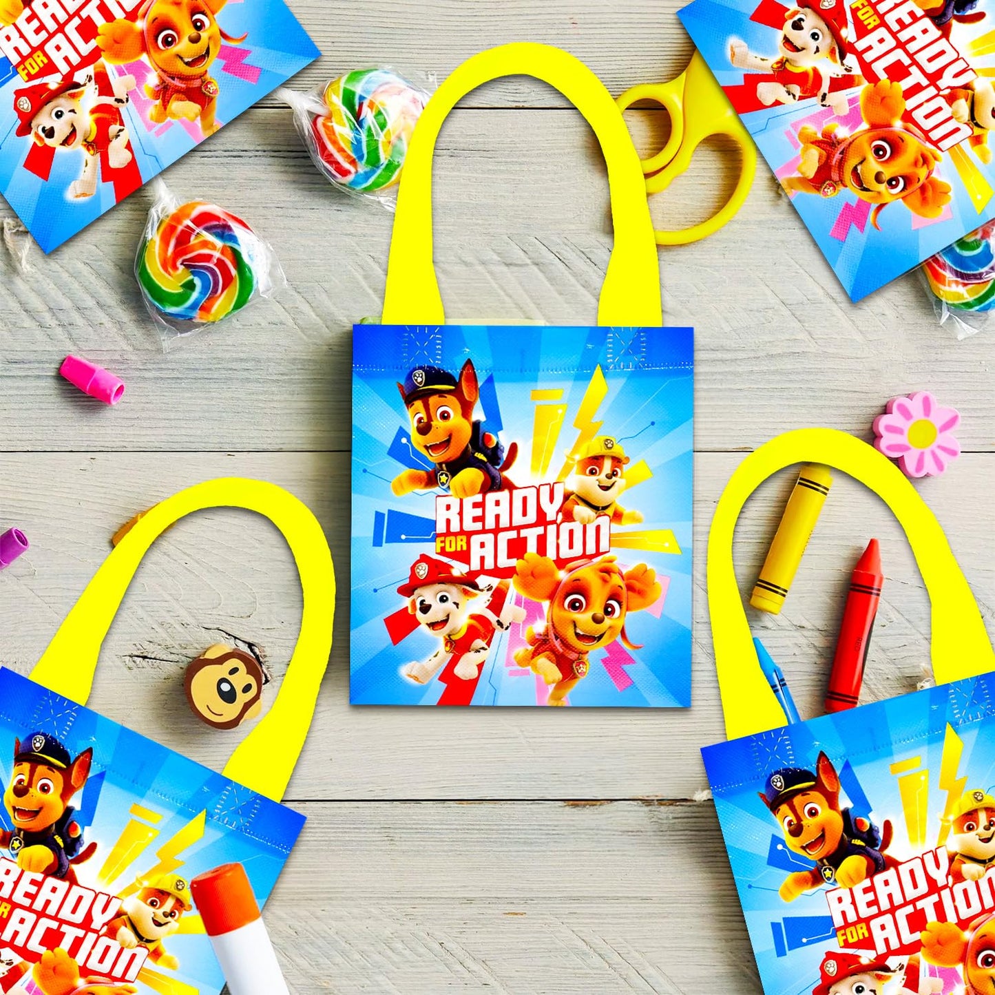 Paw Patrol Party Favor Bag Set – 24 Pack of 8" Party Goodie Bags, Bulk Reusable Mini Tote Bags | Chase, Marshall, Skye and Rubble Paw Patrol Birthday Supplies