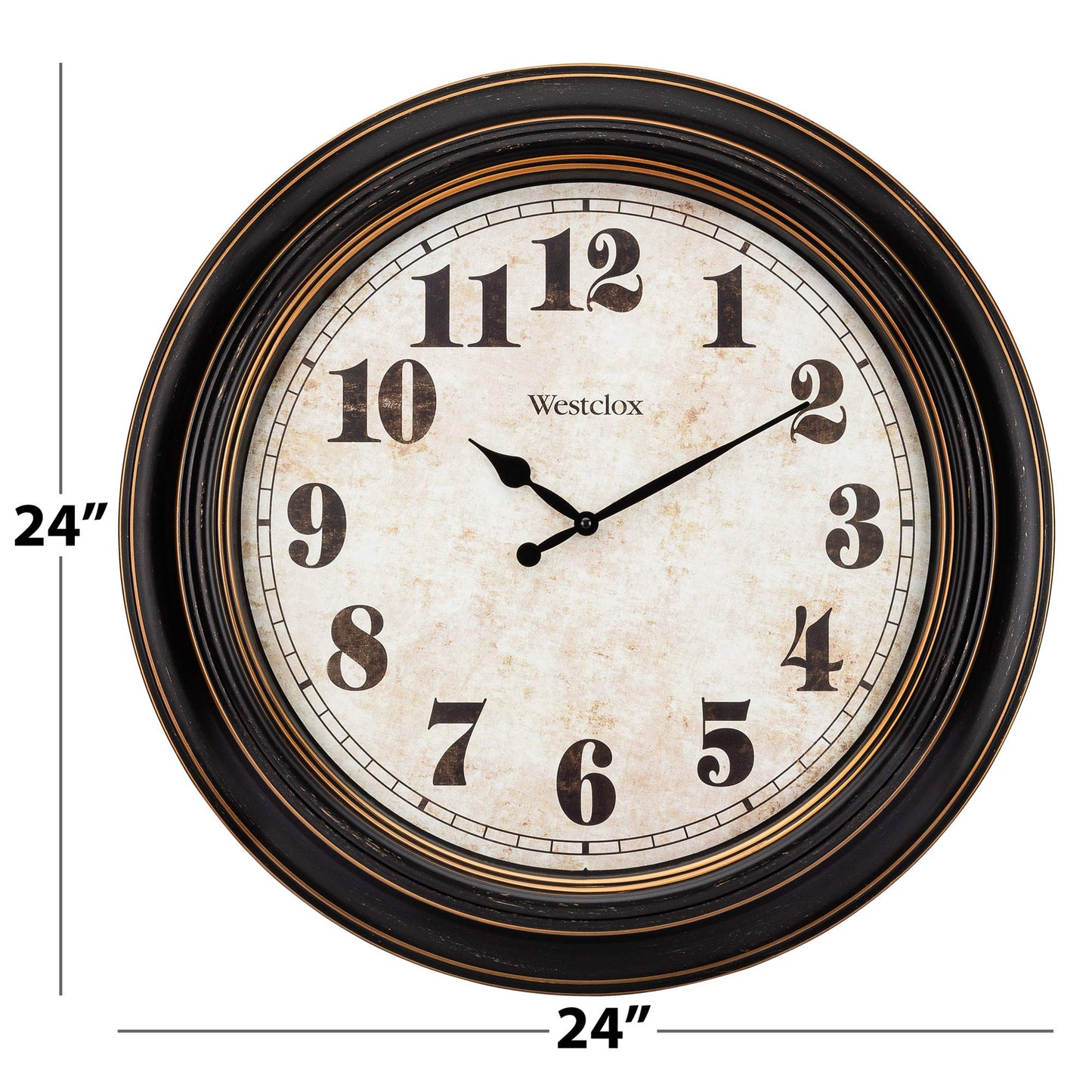 Westclox Traditional Large Wall Clock – Battery-Operated 24-Inch Vintage Distressed Dial, Metal Hands, Glass Lens, Quartz Accuracy (Black-Brown, 24-Inch)