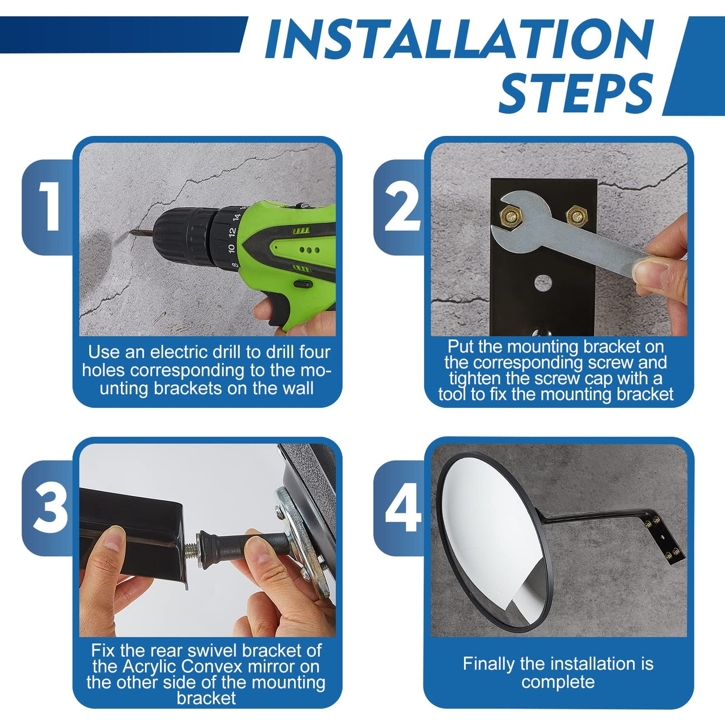 Maitys 2 Pcs Convex Mirror Acrylic Safety Security Traffic Corner Mirrors Adjustable Wide Angle View with Fixing Bracket for Indoor Outdoor Garage School Classroom Warehouse(18 Inch)