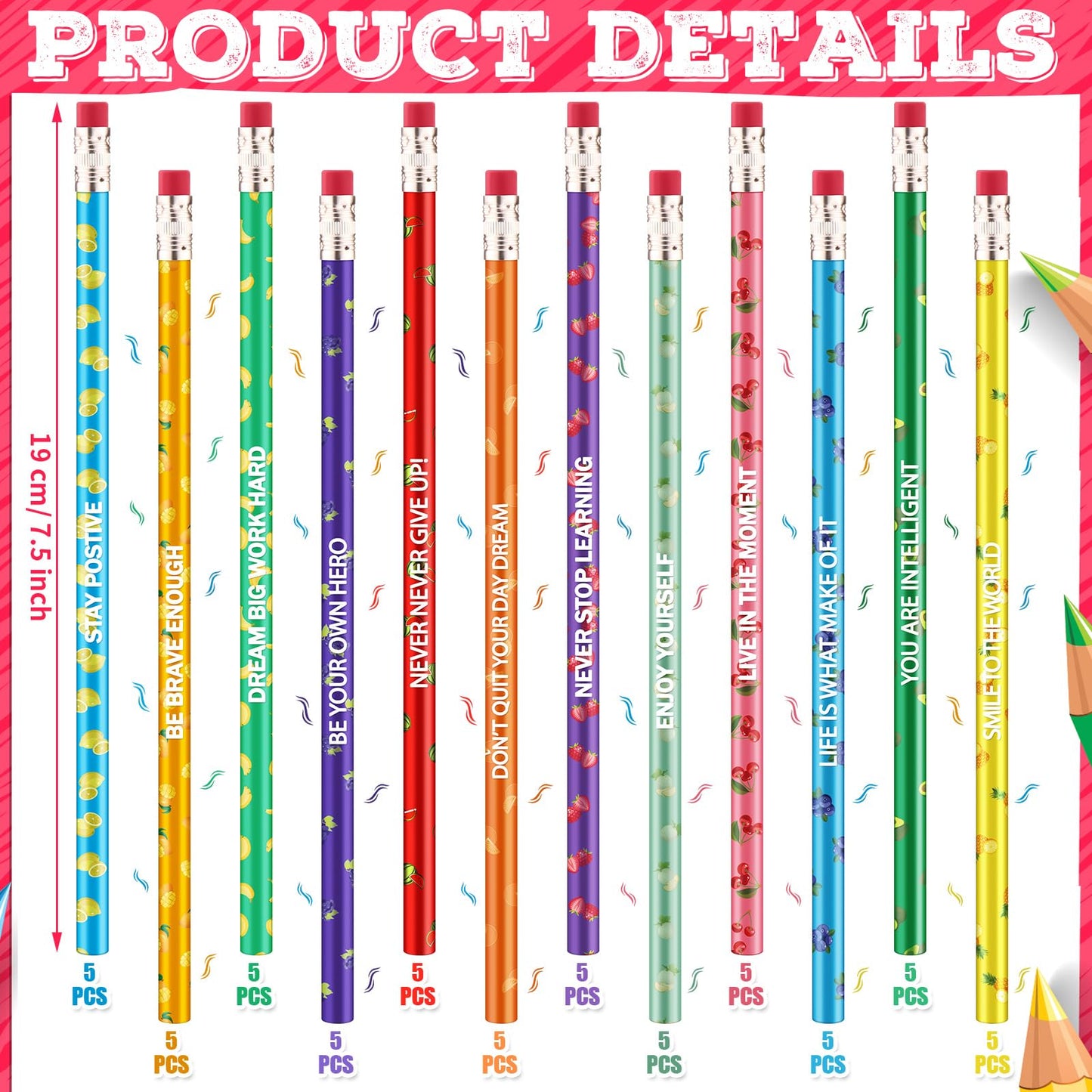 Gersoniel 240 Pcs Scented Pencils Bulk for Kids Inspirational Motivational Cute Fun Fruit Wood Smelly Graphite Pencils with Erasers for School Classroom Office Students Girls Boys Gifts Supplies