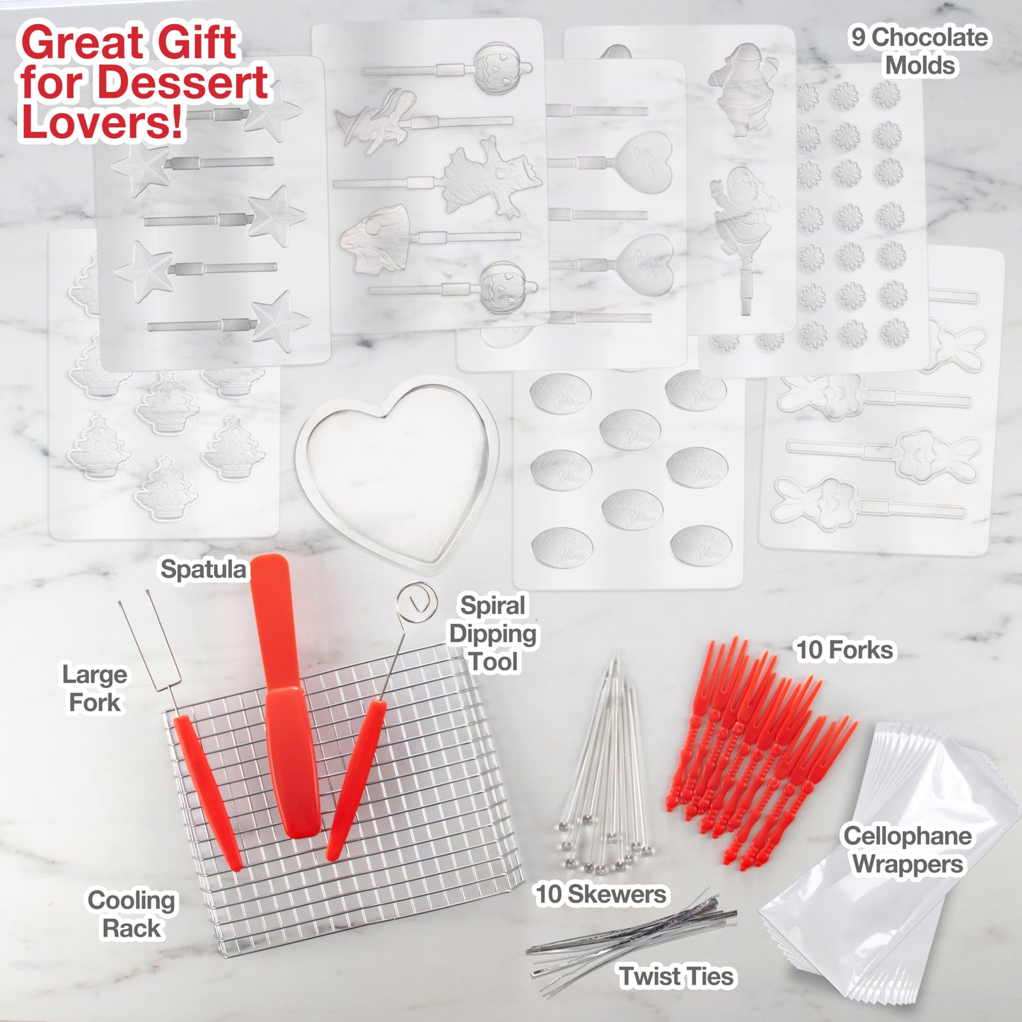Dual Electric Chocolate Melting Pot Set - Father's Day Brunch Fondue & Candy Kit w/ 30 Bonus Accessories - Dip, Drizzle, Decorate Strawberries & Marshmallows - Appetizers & Desserts