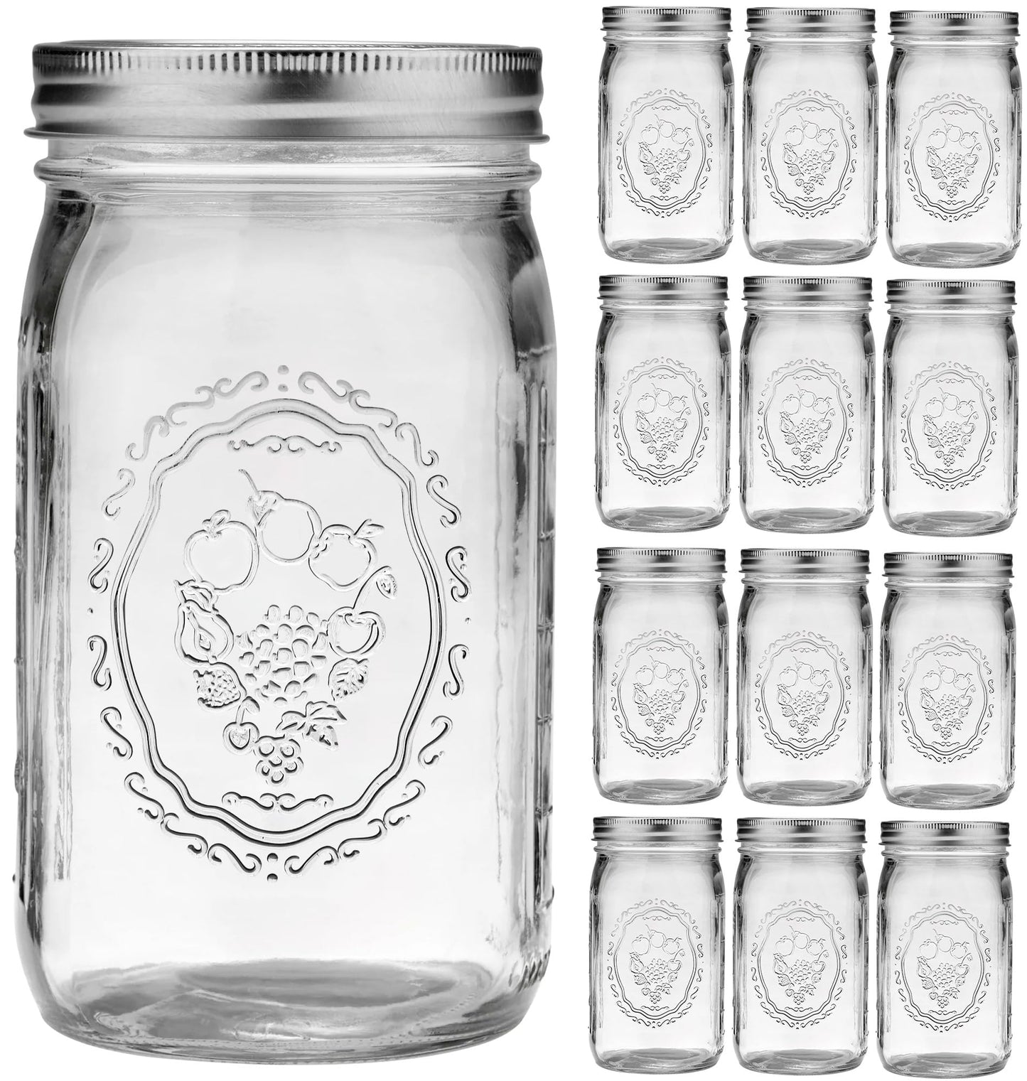 Esrentle Mason Jars 32 oz Wide Mouth - 12 Pack Quart Glass Mason Jars with Airtight Lids and Bands for Canning, Pickling, Food Storage, Fermenting, Leak Proof, Reusable
