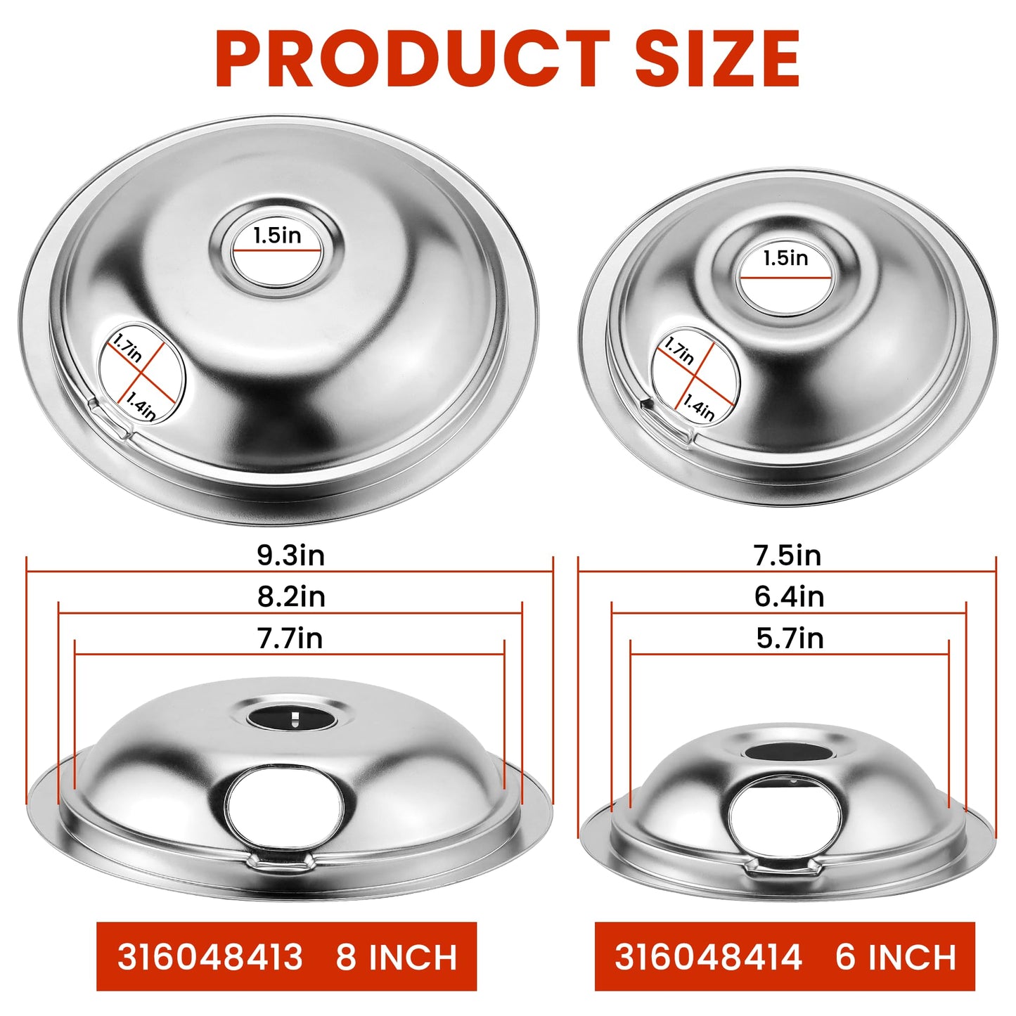 AMI PARITS Porcelain Drip Pan Burner Kit for Electric Stove Fit for Frigi-daire, Ken-more - Includes 316048413 & 316048414 Drip Pans, MP15YA & MP21YA Electric Range Burner Elements, Cleaning Cloth