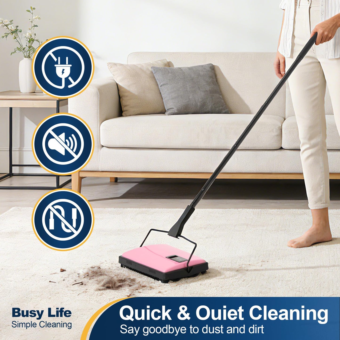 Yocada Manual Carpet Sweeper Cleaner Household Sweeper with Extra Brush Lightweight Hand Push Non-Electric for Home Office Low&Undercoat Carpets Rugs Pet Hair Dust Scraps Paper Small Rubbish Cleaning