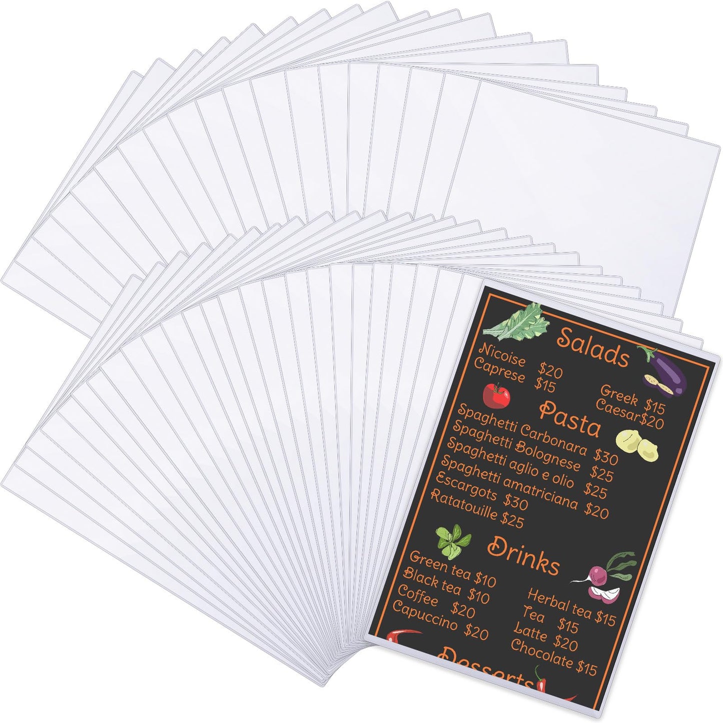 Henoyso 45 Pcs 8.5" x 14" Clear Plastic Menu Sleeves Covers Legal Size for Restaurant Menu Protector, 8.5" x 14" Rigid Print Protectors, Clear Hard Plastic Protective Sleeves Covers