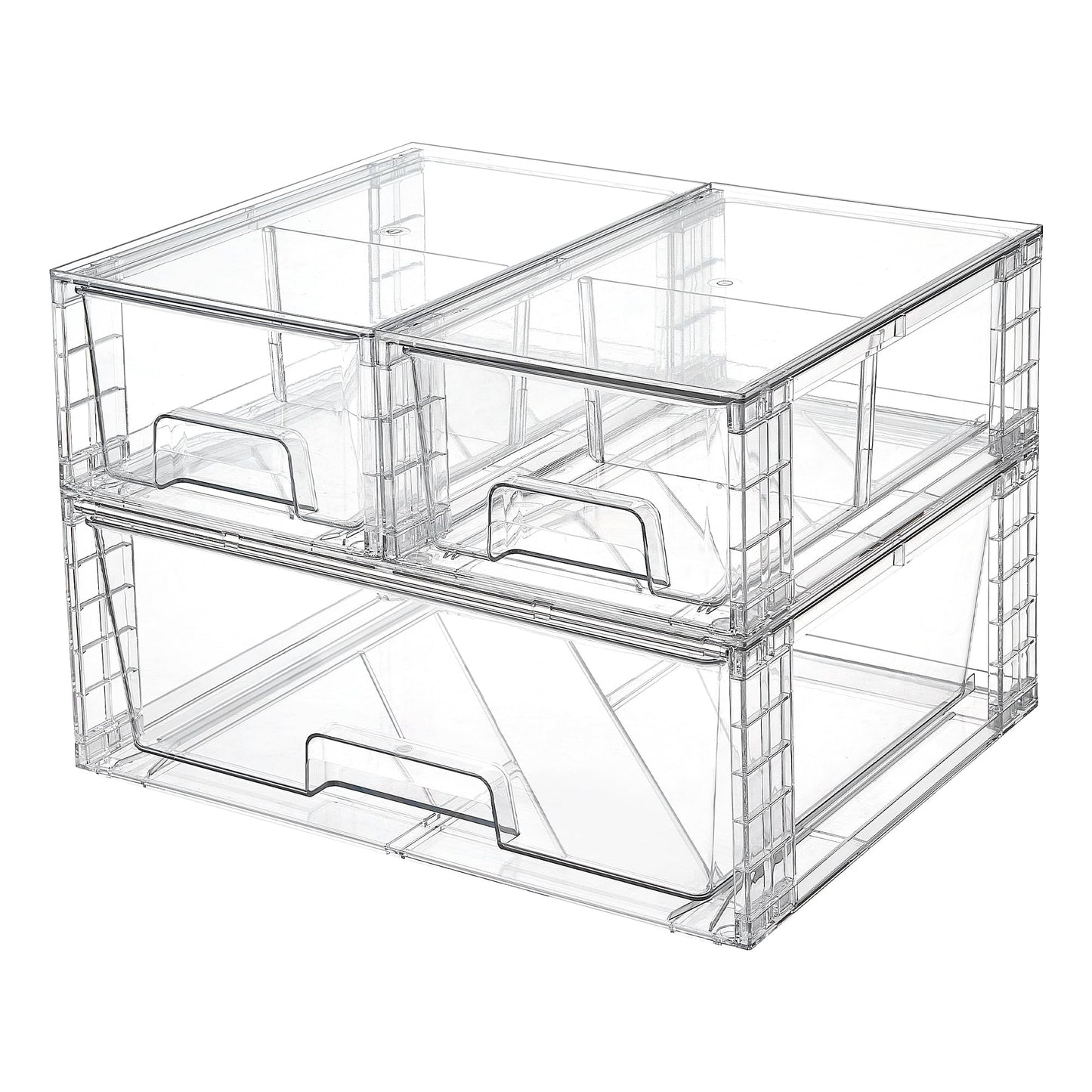 Vtopmart 3 Pack Stackable Storage Drawers, Easily Assemble Acrylic Bathroom Undersink Organizers,Clear Plastic Storage Bins for Closet,Cabinet,Pantry,Medicine Organization