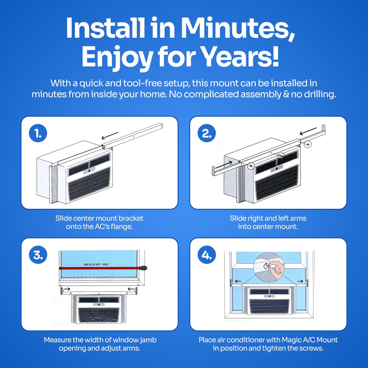 MAGIC A/C MOUNT Window AC Bracket - No Tools or Drilling Required - Adjustable Fit (25"-42") - AC Brackets for Windows Holds up to 220lbs - Rust-Resistant Steel Window Air Conditioner Support Bracket
