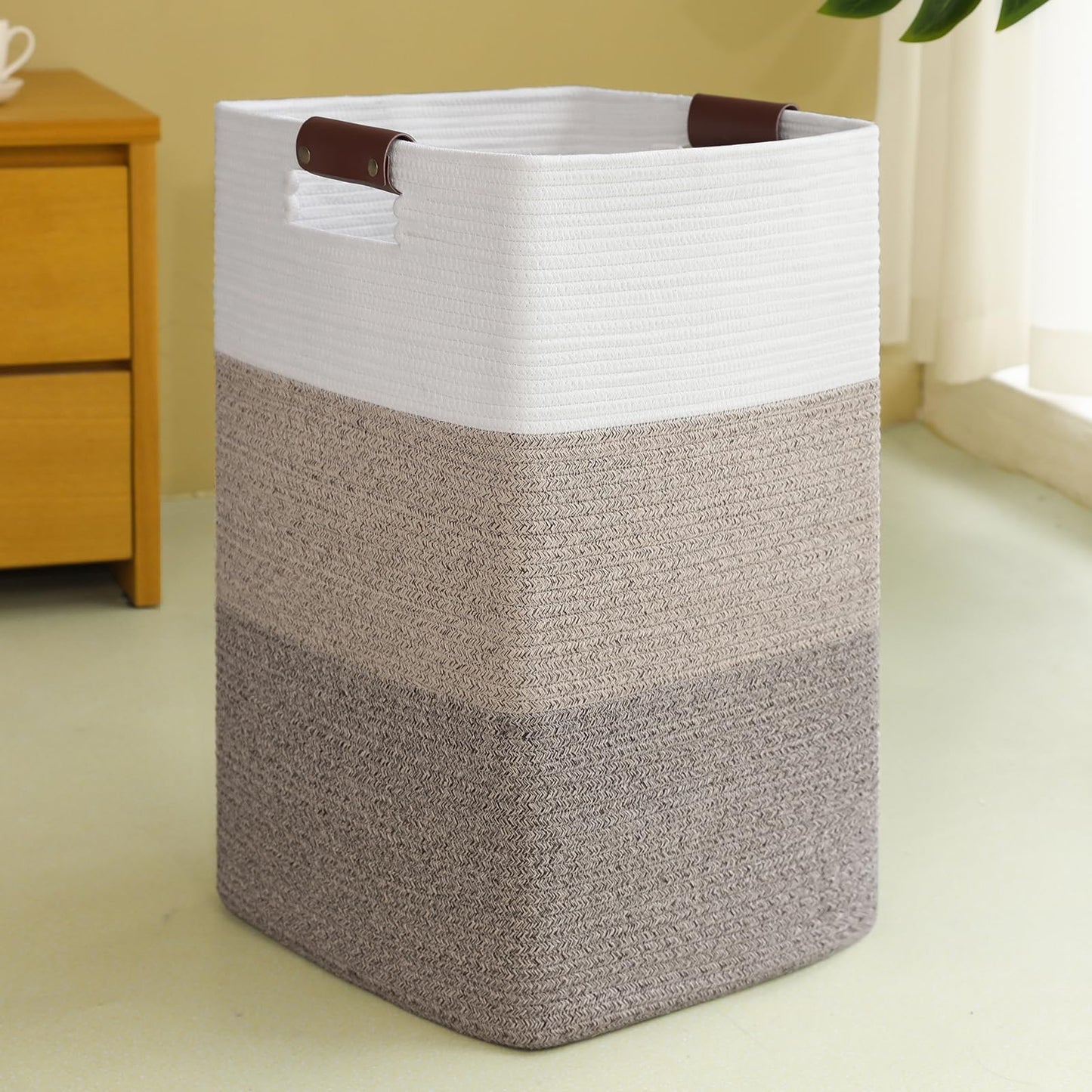 SIXDOVE Laundry Hamper 96L Extra Large Laundry Basket, Woven Blanket Basket, Cotton Woven Storage Hamper with Handles for Living Room, Large Baskets for Pillows, Blankets, Clothes-Gradient Yellow