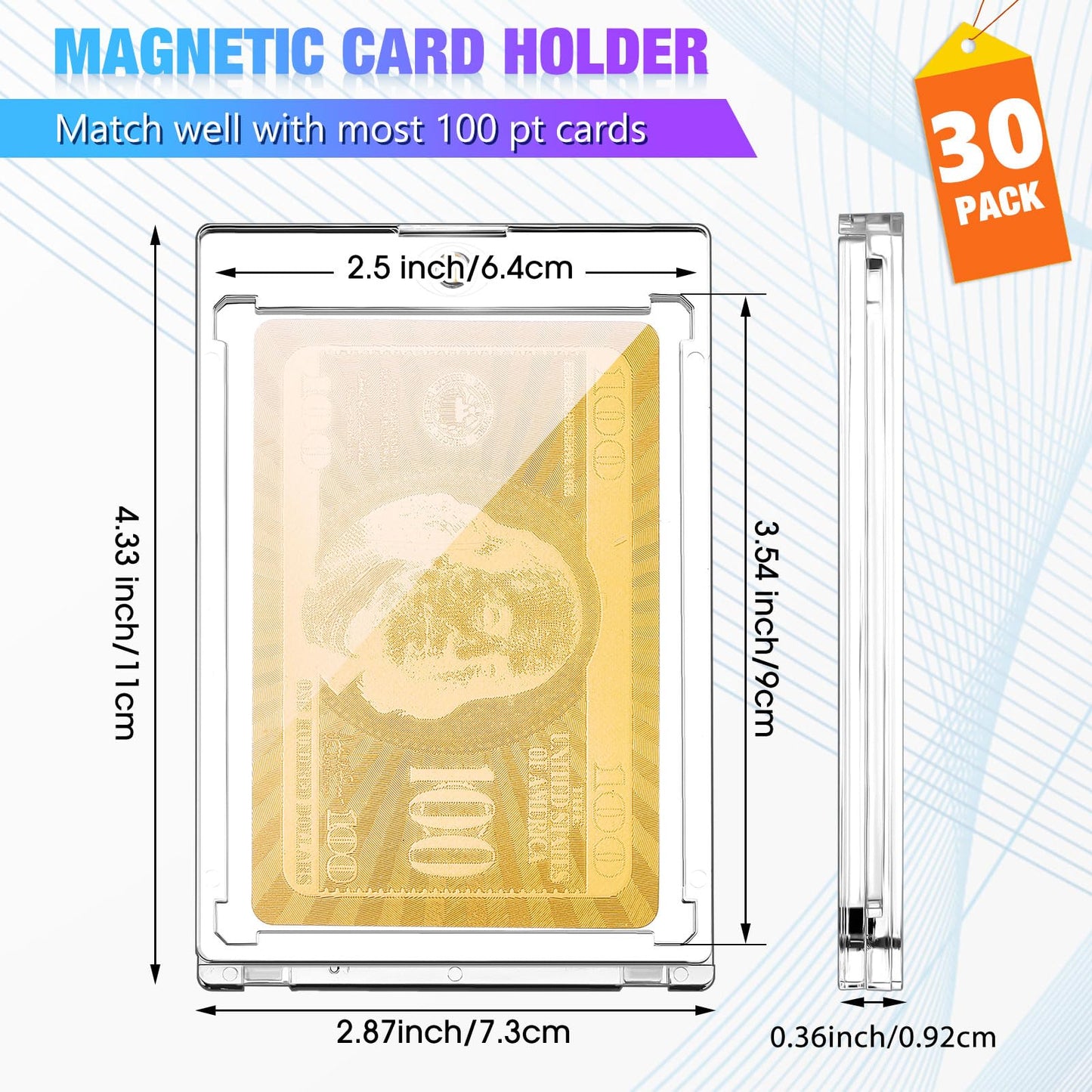 SATINIOR 30 Pcs 100 Pt Magnetic Card Holder, Holder Case Clear Protectors for Thick Baseball Football Hockey Cards