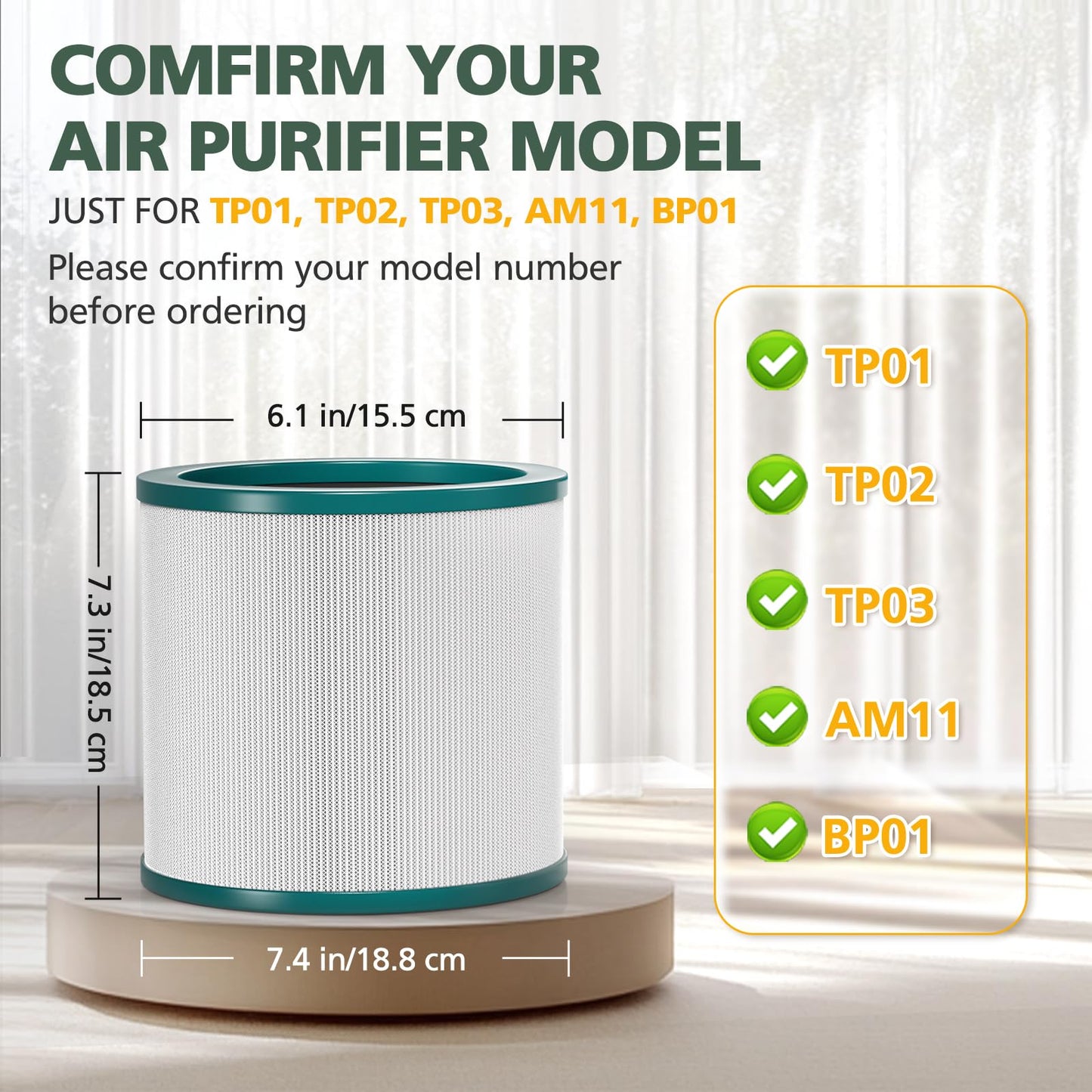 TP01 HEPA Replacement Filter Compatible with Dyson Tower Purifier Pure Cool Link TP01, TP02, TP03, AM11, BP01 Models, Compare to Part 968126-03, 2 Pack