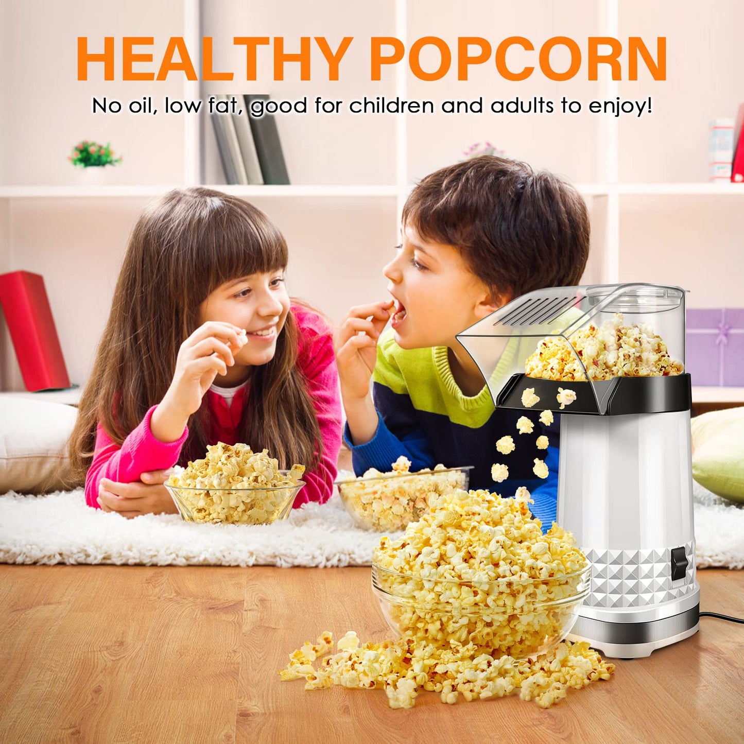 Oil-Free Popcorn Machine – Quick Popcorn in 2-3 Minutes, 4.5 Quart