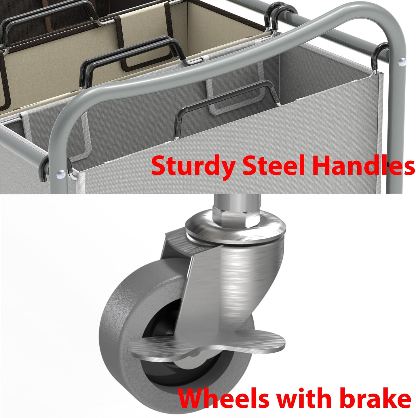 Simple Houseware Heavy Duty 3-Bag Laundry Sorter Rolling Cart, Silver/Assorted – Durable Triple Laundry Hamper with Removable Bags and Lockable Wheels for Laundry Room Organization