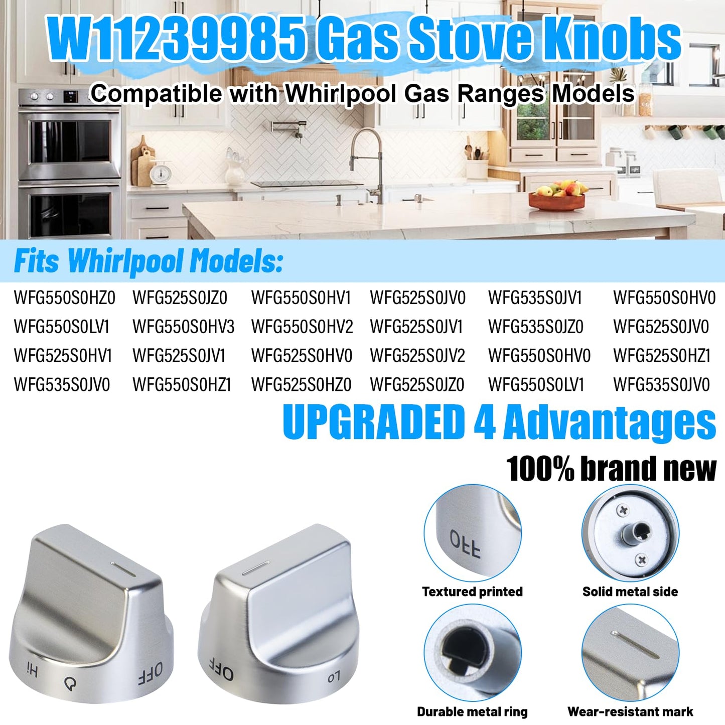 Upgraded W11239985 for Whirlpool Stove Knobs Replacement,W11239985 Whirlpool Gas Stove Oven Knobs W10850015 WFG550S0HZ0 WFG525S0JV0 WFG525S0HZ0 WFG525S0HZ1 W11032553 Range Knob (5pcs)