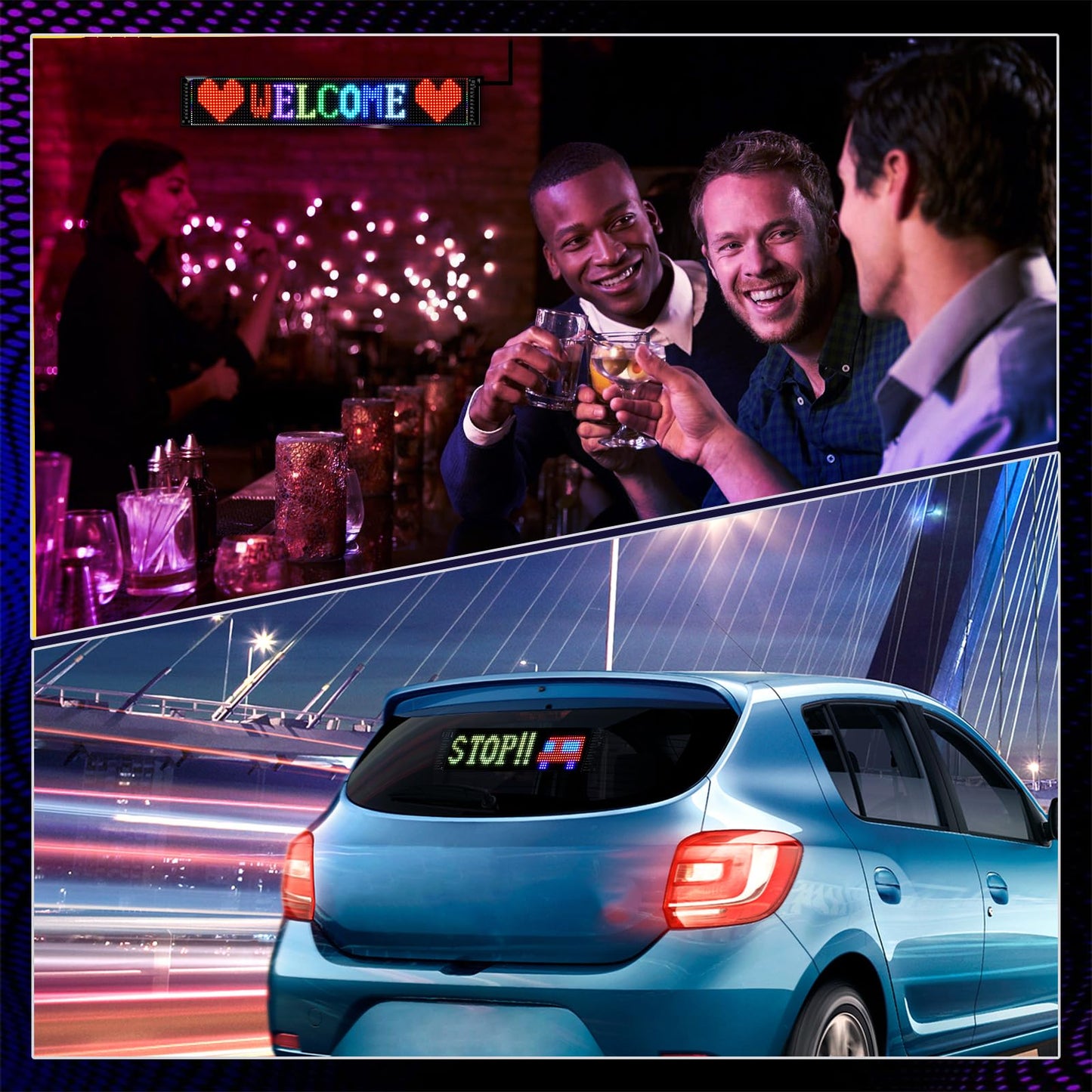 Programmable LED Car Sign | Message Scrolling LED Display for Indoor | Bluetooth APP | Custom Editor Animations/Text/Graffiti