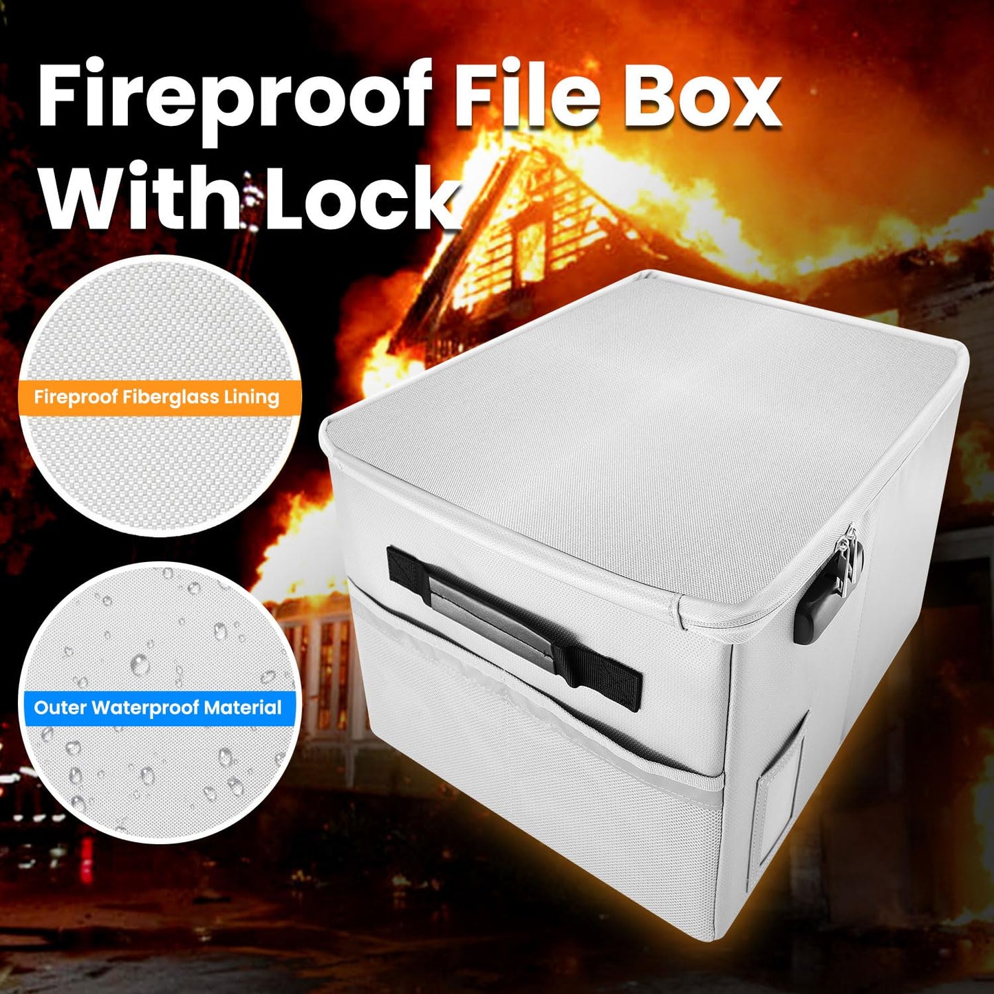 Upgraded 5200°F Fireproof Document File Organizer Box, Fireproof Storage Filing Cabinet Box with Lock, Portable Office Safe for Hanging Letter/Legal Folder 16.1 x 12.9 x 11in (Grey)
