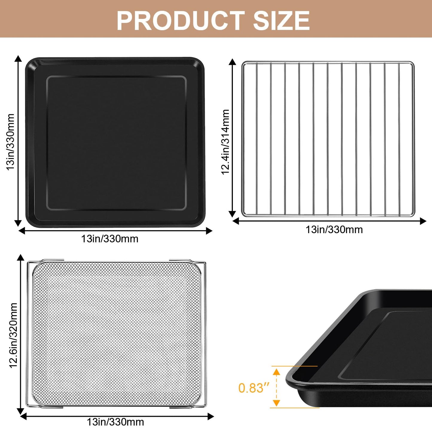 GCQ 3 IN 1 Smart Double Oven Tray Basket Rack Kit for Ninja DCT401 DCT402 DCT451, 13''×12.6'' Steel Toaster Oven Replacement Parts Accessories Cooling Rack for Ninja DCT601 DCT651 Smart Oven