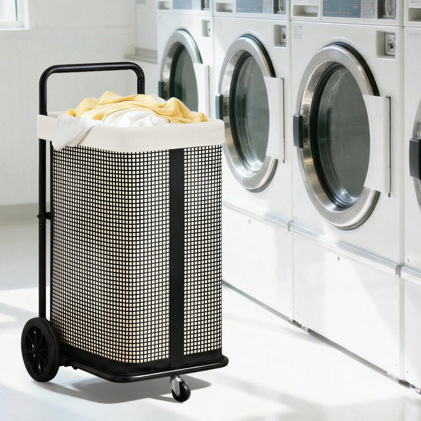 STORAGE MANIAC Rolling Laundry Cart with Wheels 37.4"H Laundry Hamper with Removable and Washable Canvas Liner Heavy Duty Laundry Basket Sorter Utility Cart Steel Frame for Clothes & Groceries, Beige