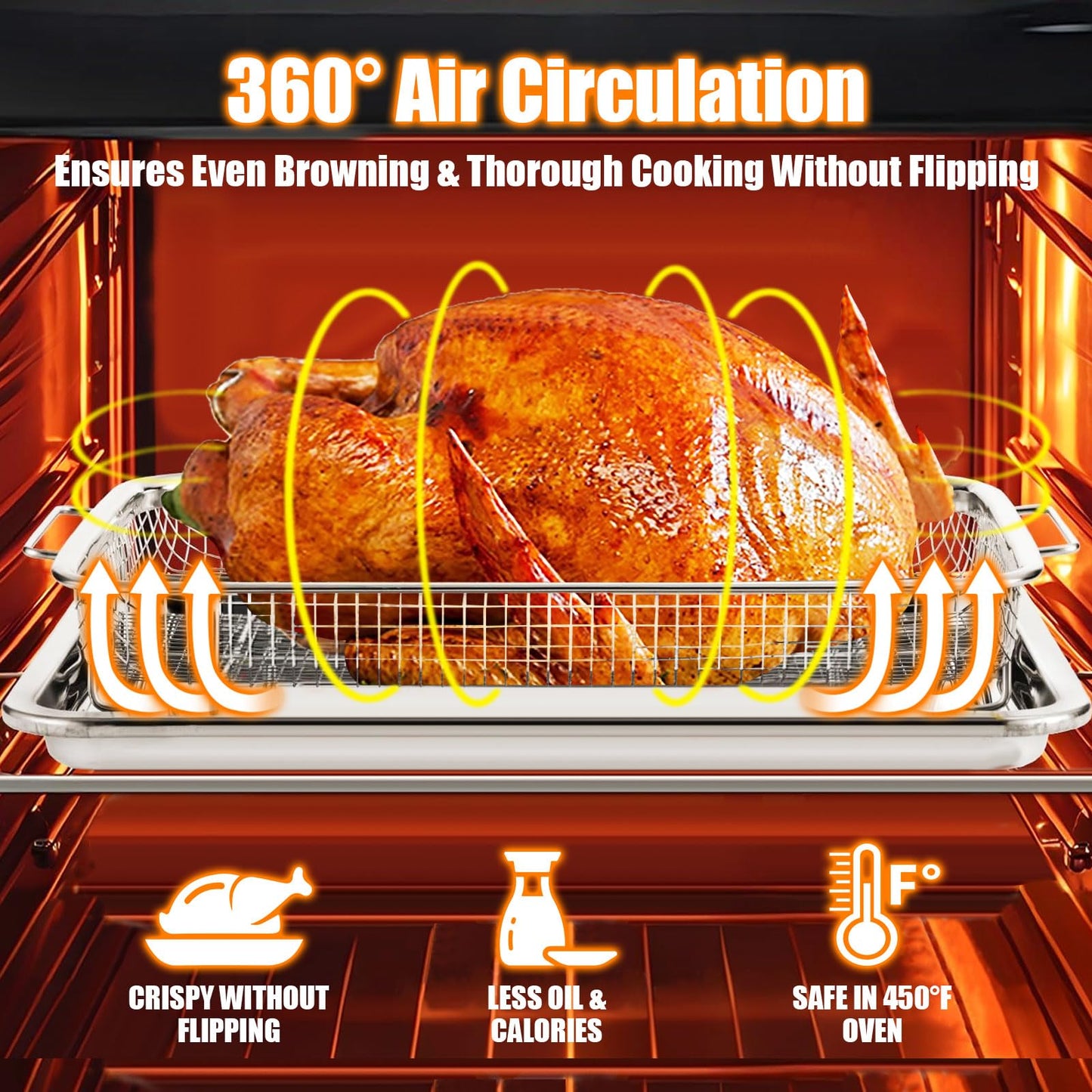 Foedo 18.7" X 12.8" Oven Air Fryer Basket and Tray, Extra Large Stainless Steel Air Fryer Basket with 100 PCS Parchment Papers, Dishwasher Safe & Rustproof