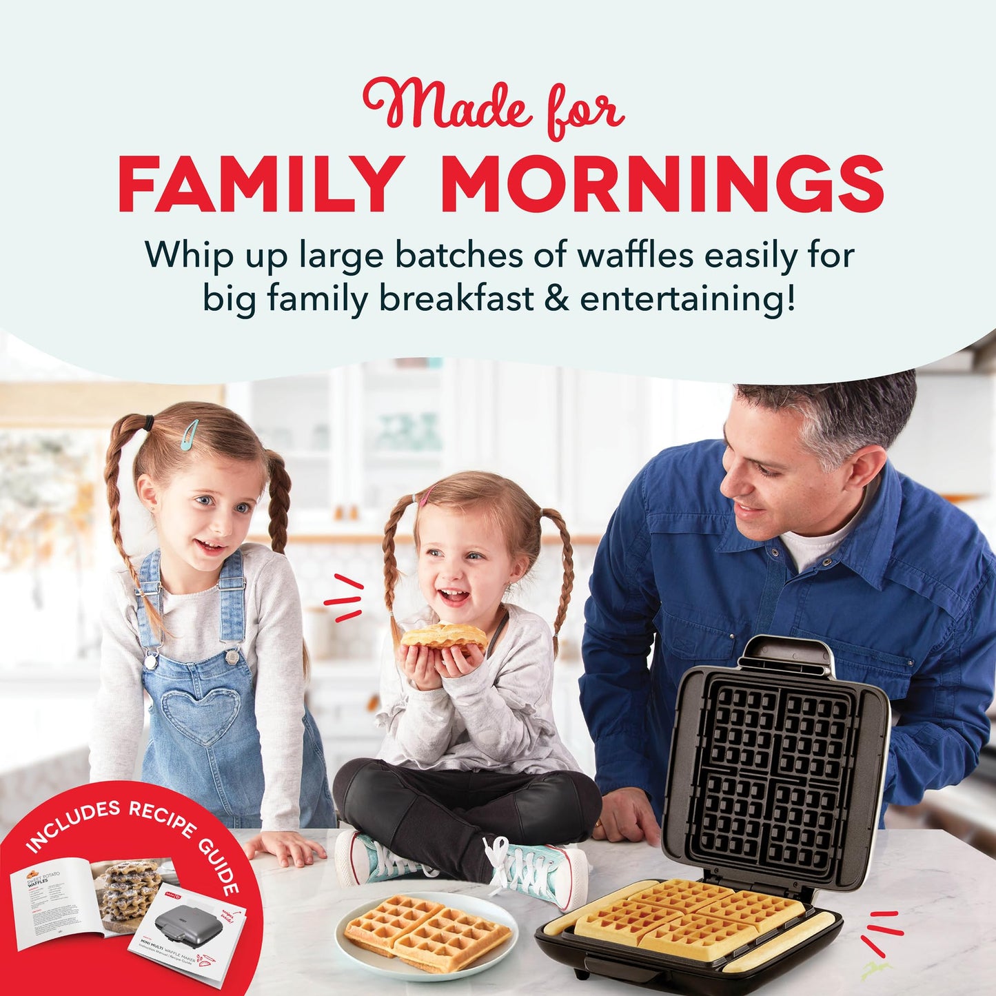 DASH No-Drip Waffle Maker: Waffle Iron 1200W + Waffle Maker Machine For Waffles, Hash Browns, or Any Breakfast, Lunch, & Snacks with Easy Clean, Non-Stick + Mess Free Sides - Aqua