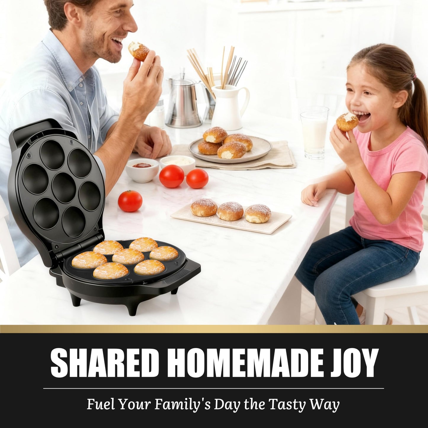 FineMade Mini Stuffed Pancakes Maker, Electric Ebleskiver Poffertjes Maker Pan, Danish Pancakes Maker, Cake Pop Maker, Bake 7x 2'' Ebelskivers without any Flipping operation