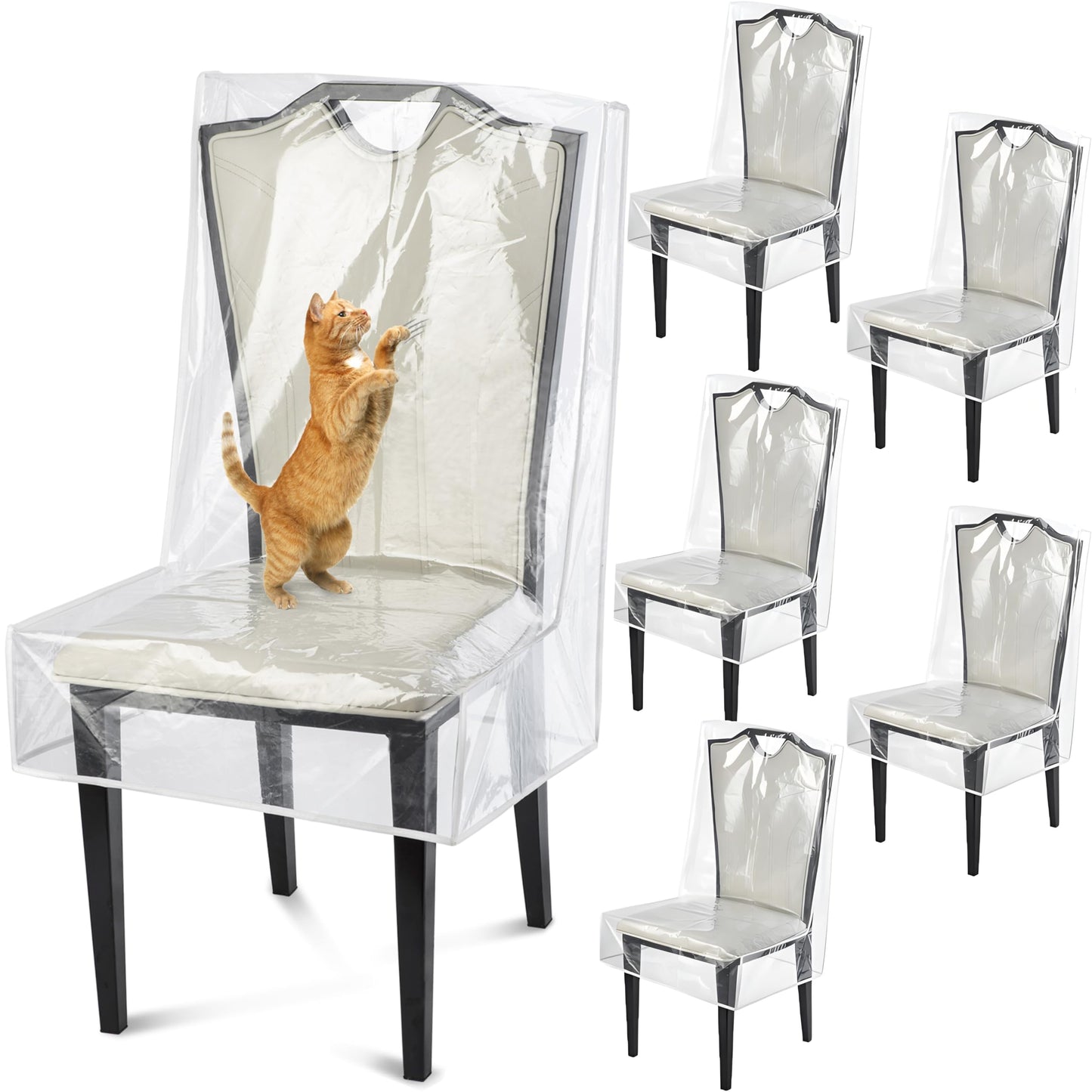 Dining Chair Covers, Waterproof Kitchen Chair Protectors,Clear Plastic Seat Chair Protector,Keep Your Chair Away from Water Dust Stain and Pet Claws W/21 x D/18(Fits 16-23",6 Pack)