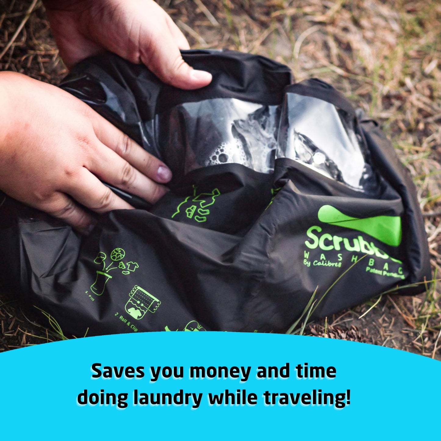 Scrubba Wash Bag - Patented Washboard-in-a-Bag™ Portable Manual Washing Machine for Travel, Camping, Backpacking & Cruise - Pack Light, Wash Clothes Anywhere in Minutes (5.3 oz)