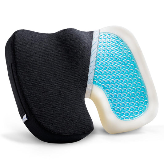 Seat Cushion for Long Sitting, Cooling Gel Memory Foam Seat Cushion - Back, Sciatica, Coccyx, Tailbone Pain Relief - for Office Chairs, Car Seat, Wheelchair Sitting Cushion (Black)