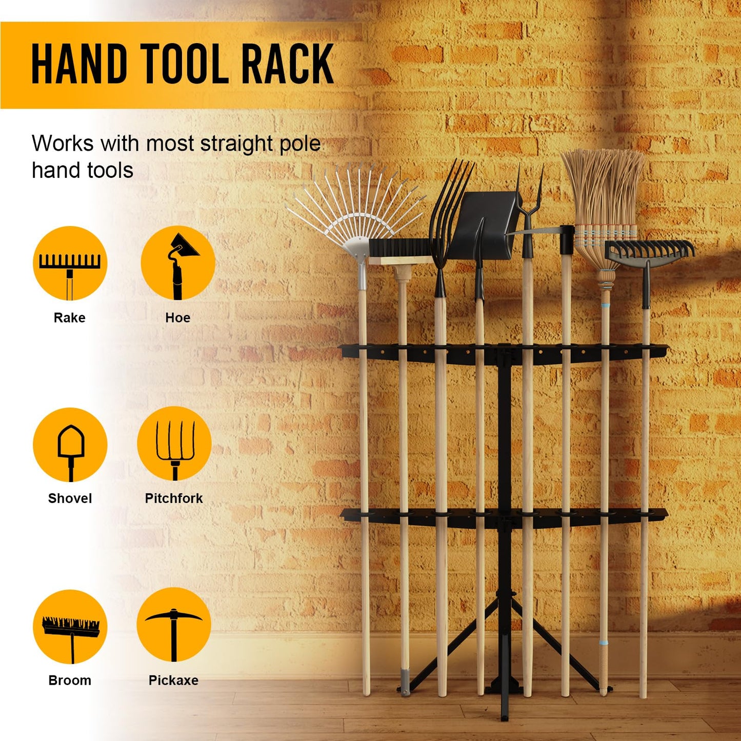 Fumingpal Utility Trailer Tool Rack, Shovel Rack for Truck, Rake Shovel Holder Landscape Hand Tool Accessories for Trailer Truck with 8 Rubber Holes with Brackets, Standard Black