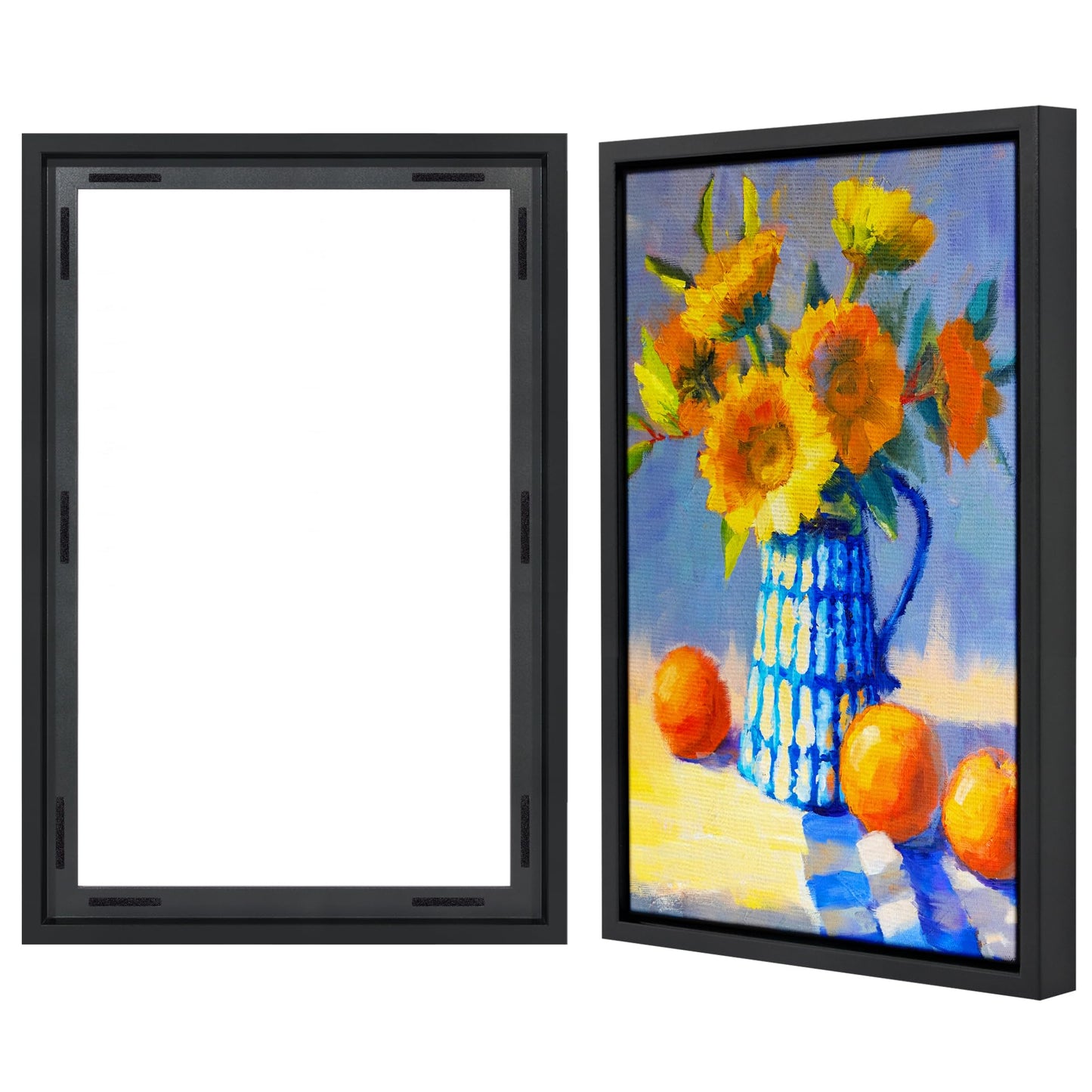 Americanflat 16x24 Canvas Floating Frame with Adhesive Strips Included - Vertical and Horizontal Floating Frame for Artwork - Canvas Frames for Wall Display - Black