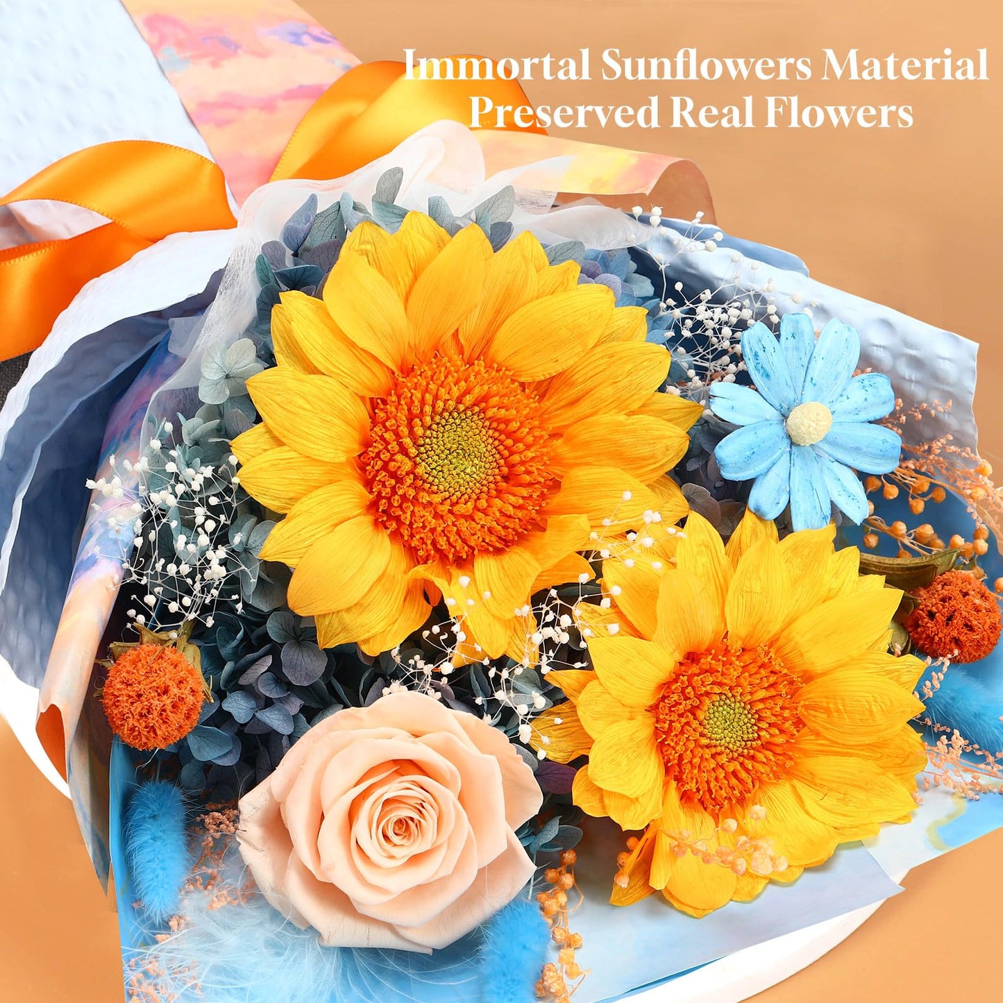 Jtoder Forever Flowers for Delivery, Preserved Sunflower Bouquets, Long Lasting Roses, Eternal Flower Bouquet with Gifts Box for Mother Wife Girlfriend on Festivals Birthday Anniversary (Blue)